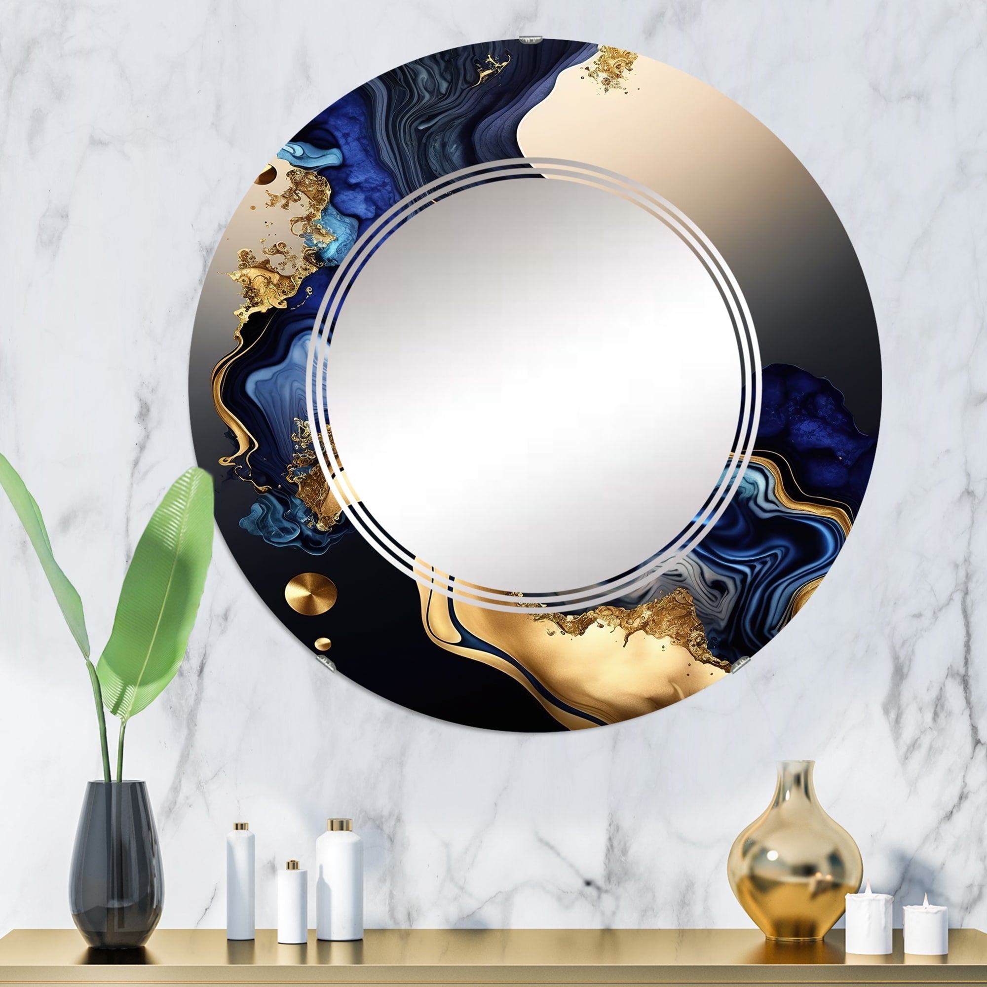 Designart 'Abstract Marble Geode Blue I' Printed Abstract Liquid Ink Wall Mirror