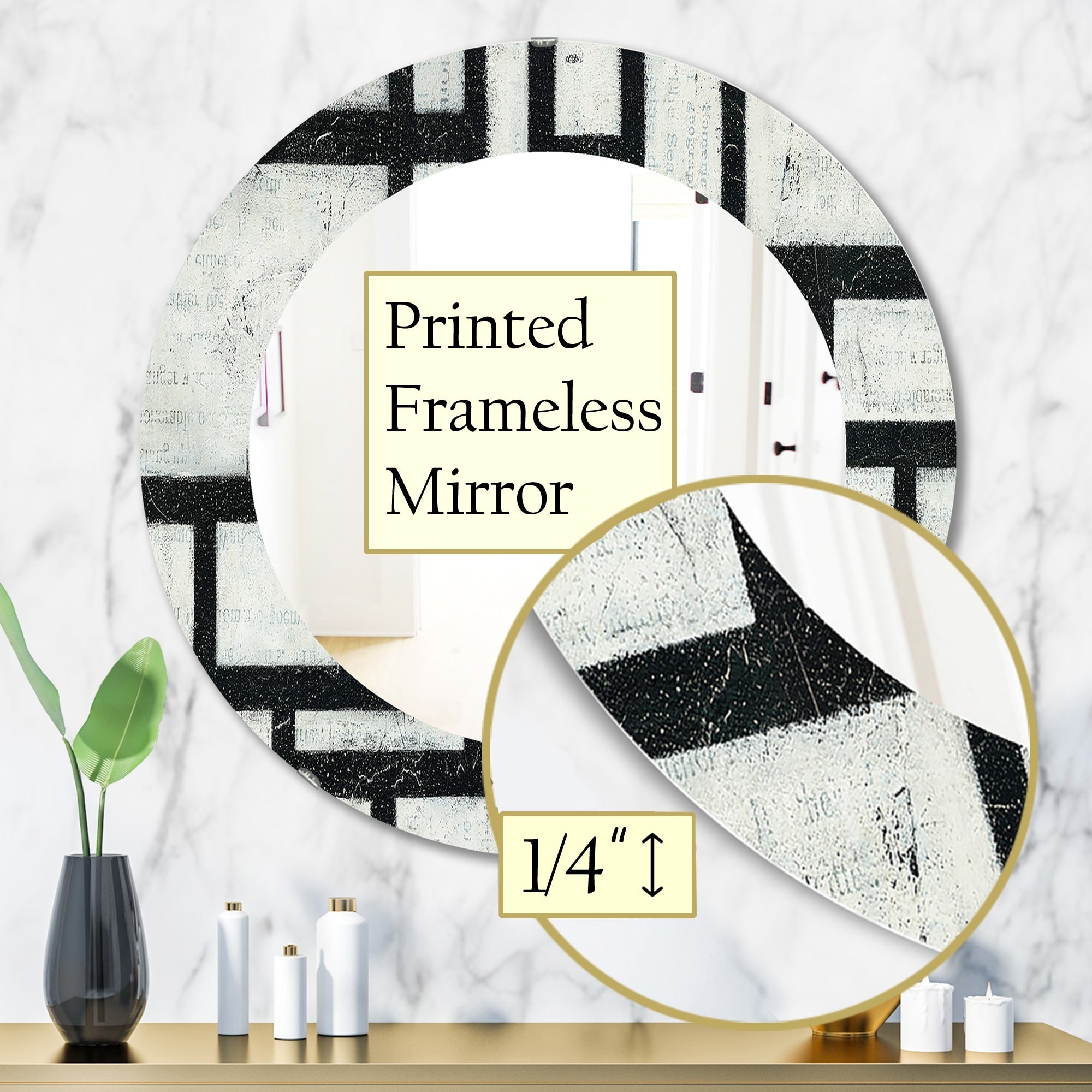 Porch & Den 'Black and White Labyrinth Geometric' Printed Mid-Century Mirror