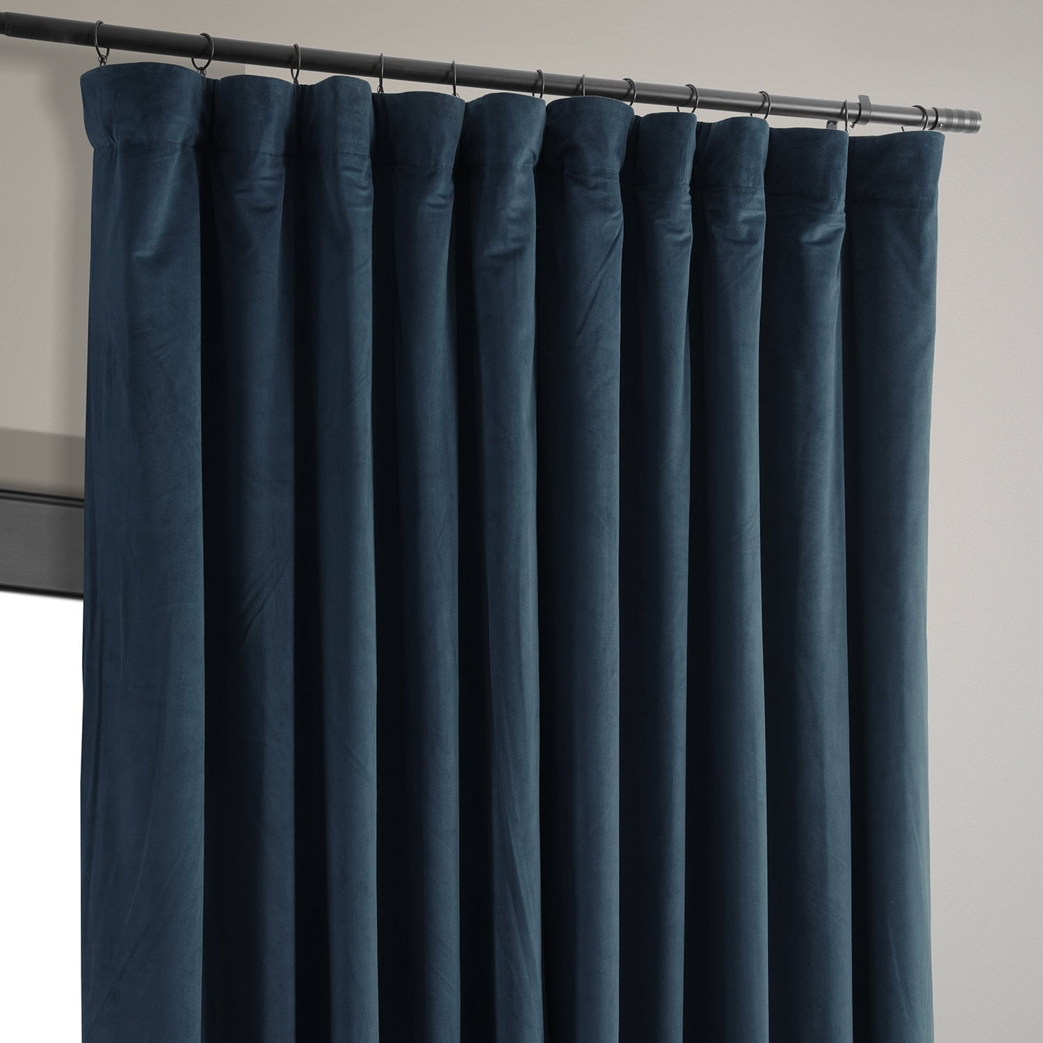 Exclusive Fabrics Signature Extra Wide Midnight Blue Velvet Blackout Curtain (1 Panel) - Luxurious Blackout Drapery