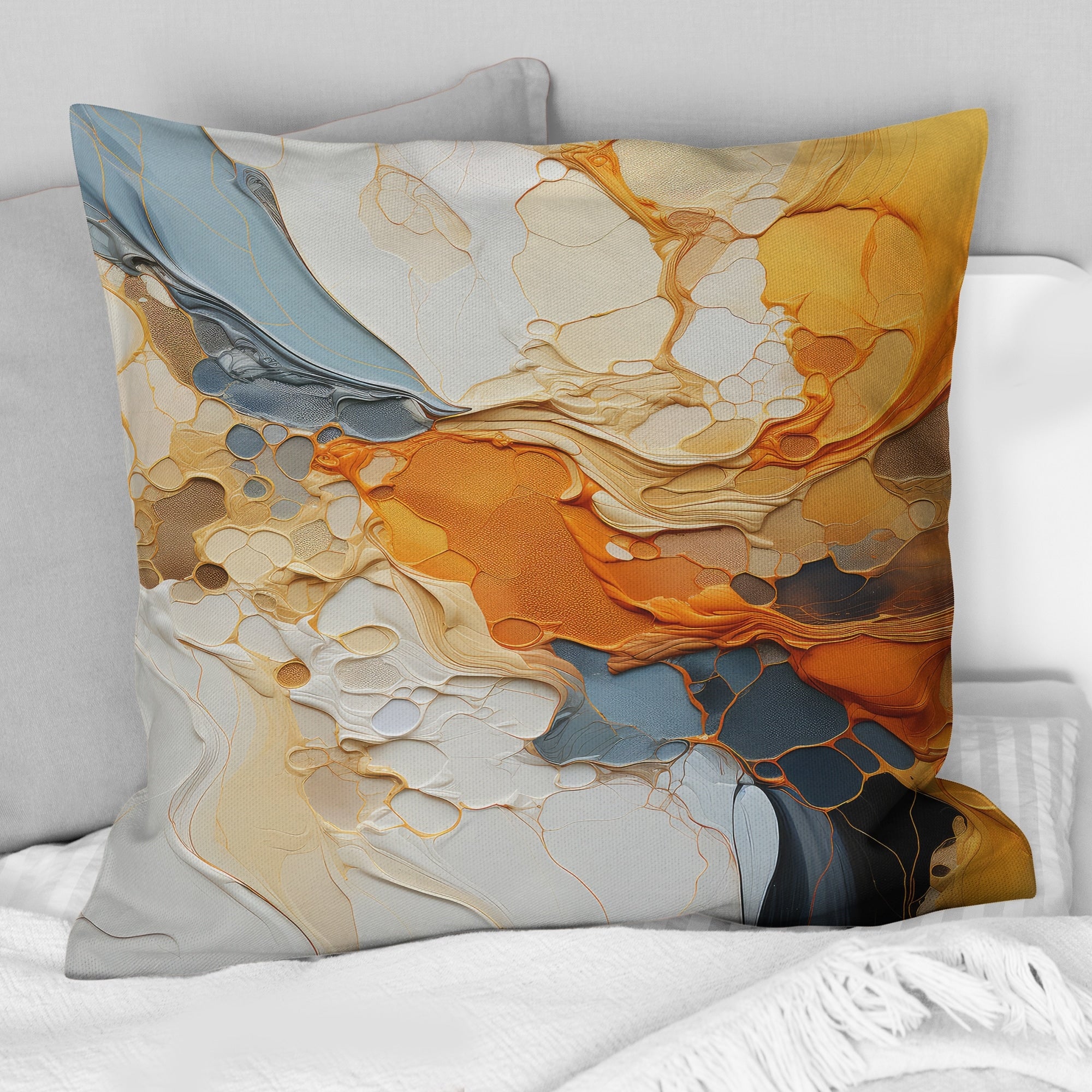 Designart Orange Blue Line Art Abstract Expressionism Abstract Printed Throw Pillow