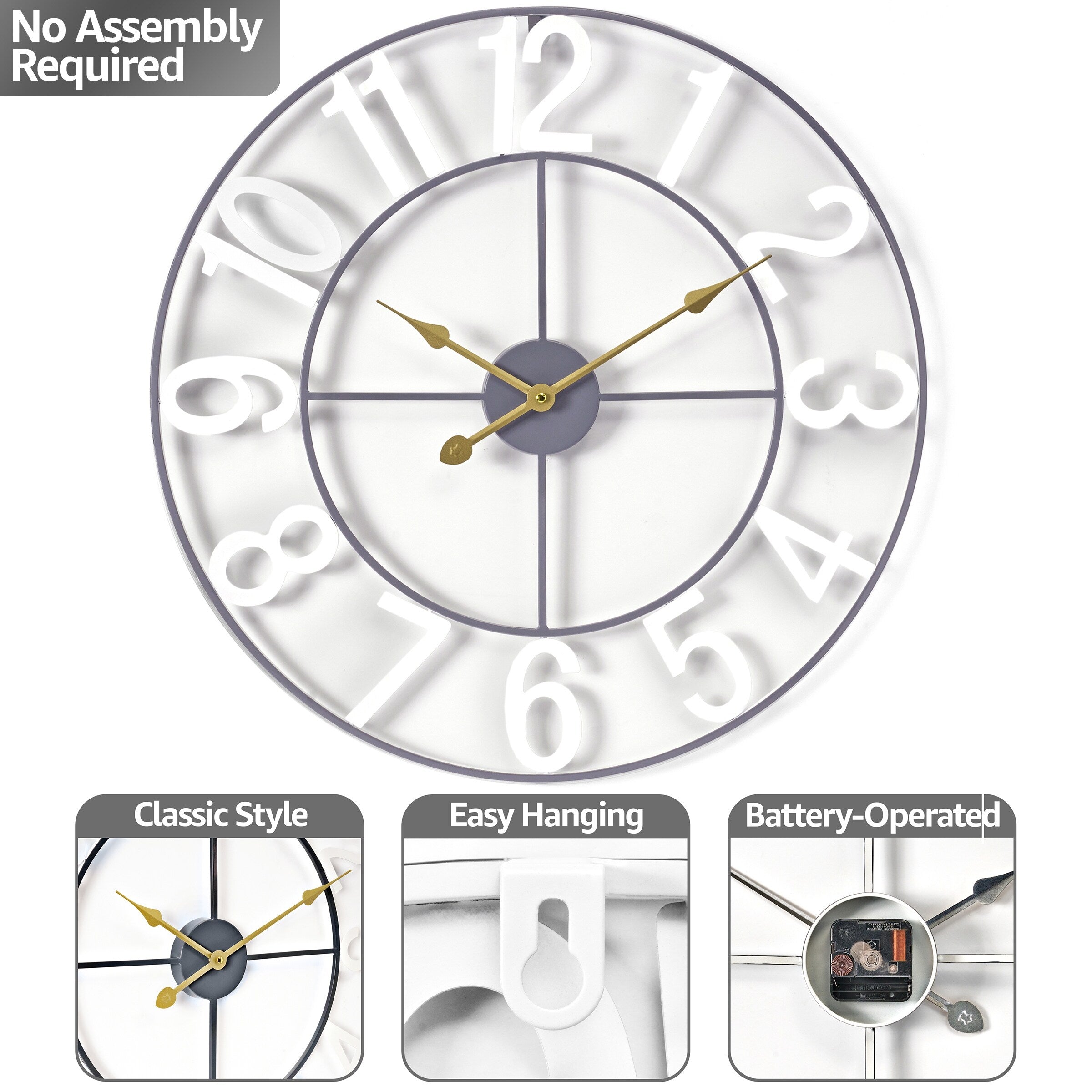 Sorbus Large 16 inch Decorative Round Analog Wall Clock Battery Operated With Numeral Style Design - 16