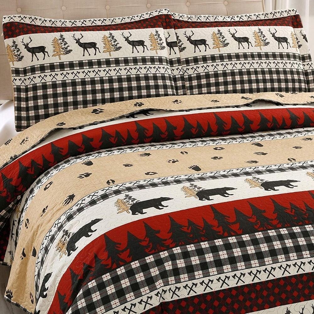 King Size Quilt Bedding Set Reversible Bedspread Red