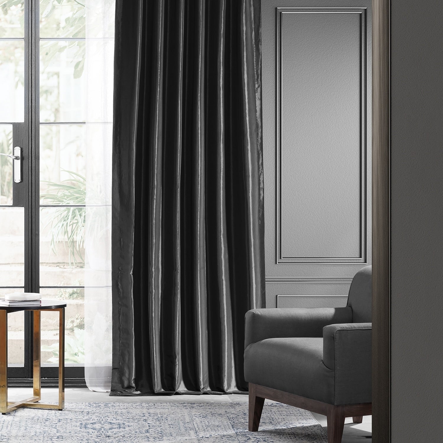 Exclusive Fabric Faux Silk Taffeta Solid Blackout Curtain (1 Panel)