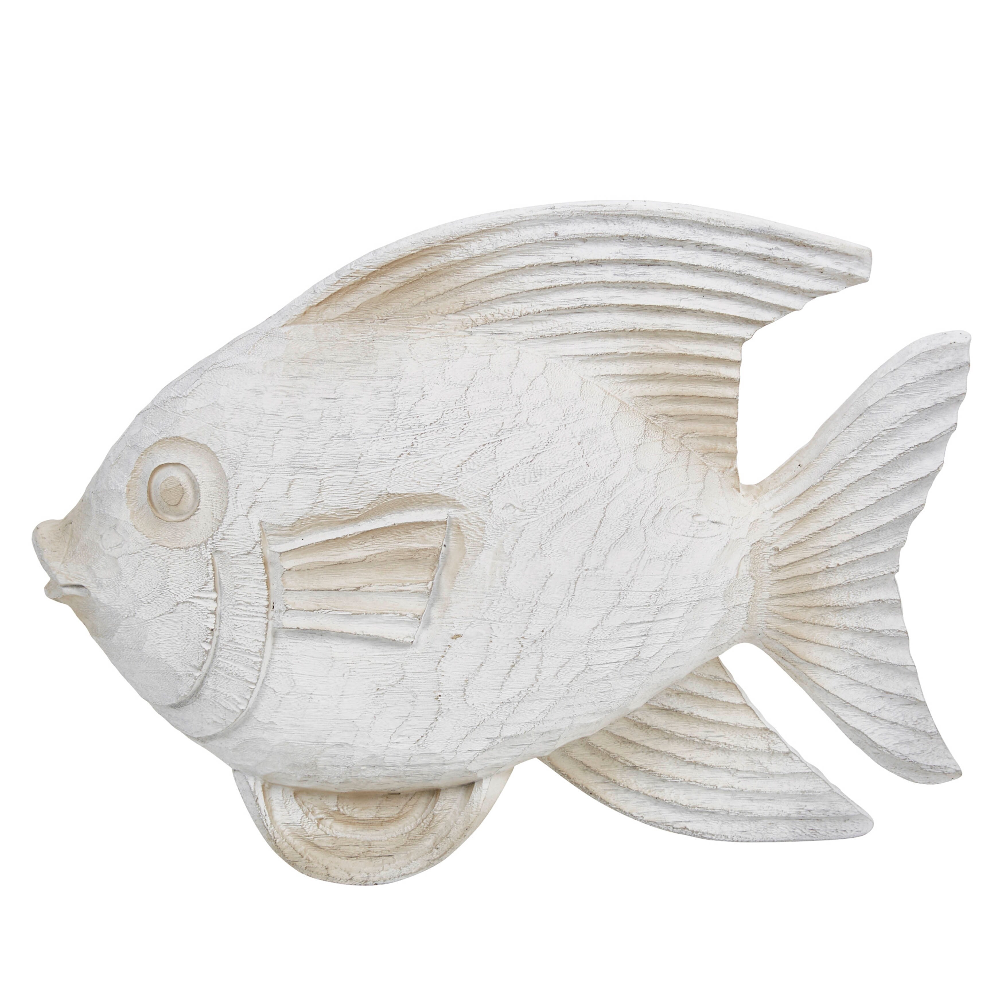 Sagebrook Home Coastal Whitewash Fish Sculpture for Living Room, Bedroom or Office Decor