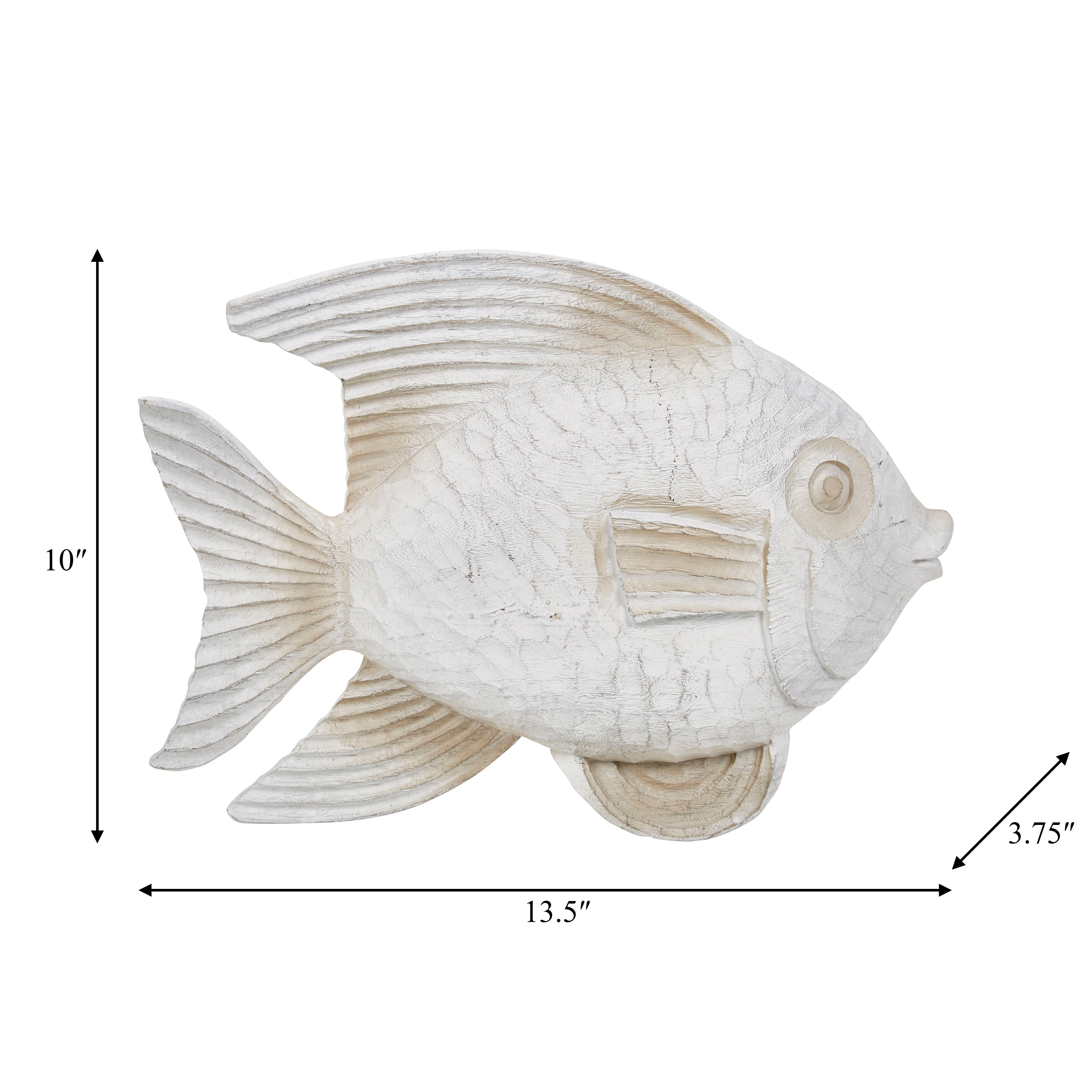 Sagebrook Home Coastal Whitewash Fish Sculpture for Living Room, Bedroom or Office Decor