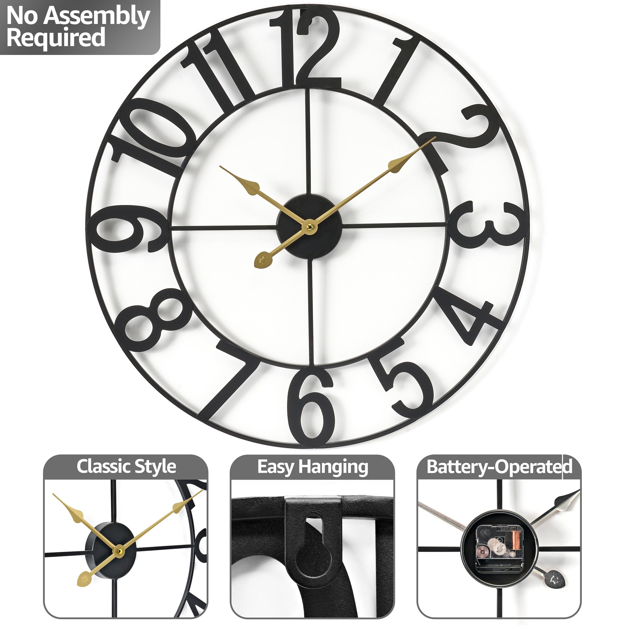 Sorbus Large 16 inch Decorative Round Analog Wall Clock Battery Operated With Numeral Style Design - 16