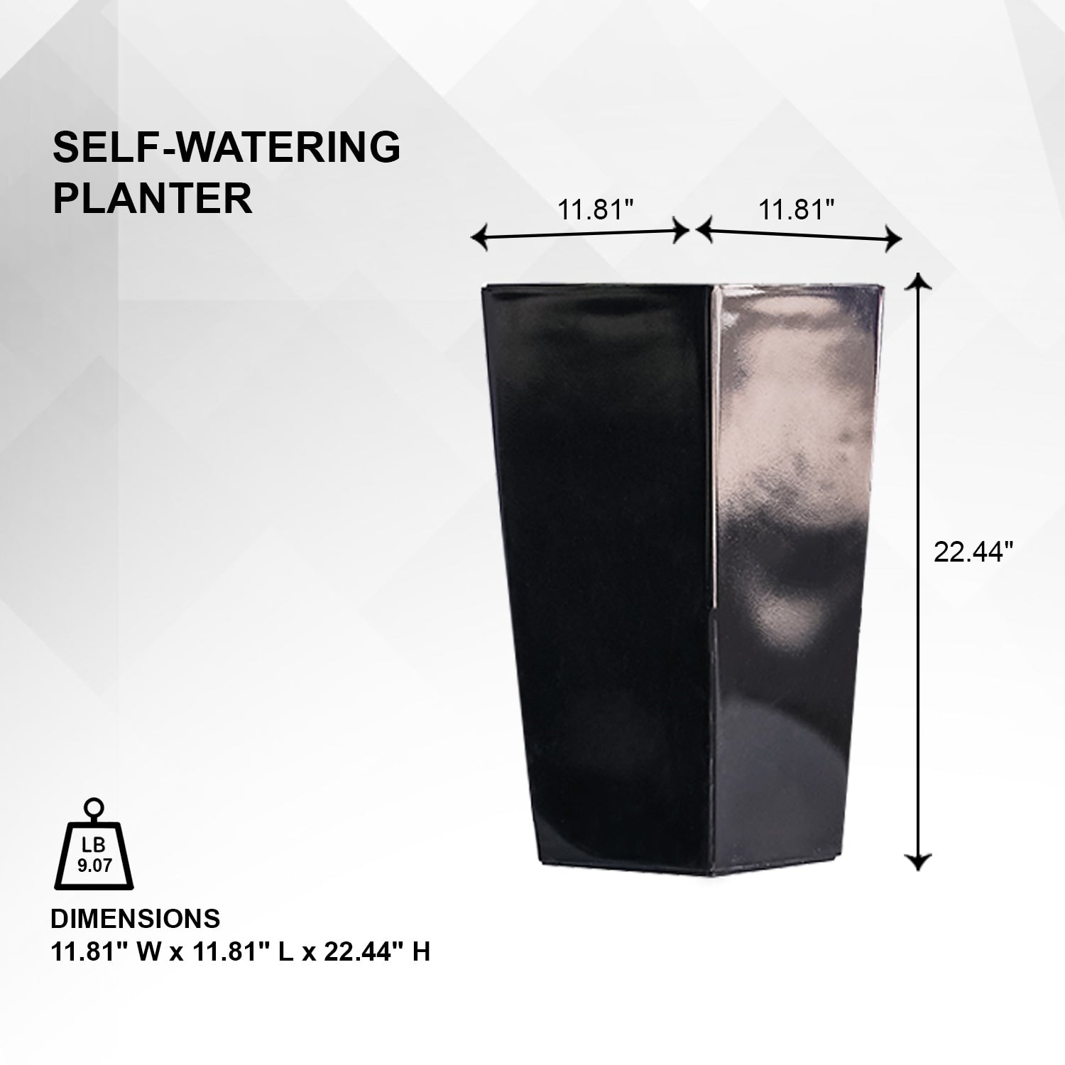 XBrand 22.4 H Plastic Self Watering Indoor Outdoor Square Planter Pot, Tall Decorative Gardening Pot, Home Décor Accent