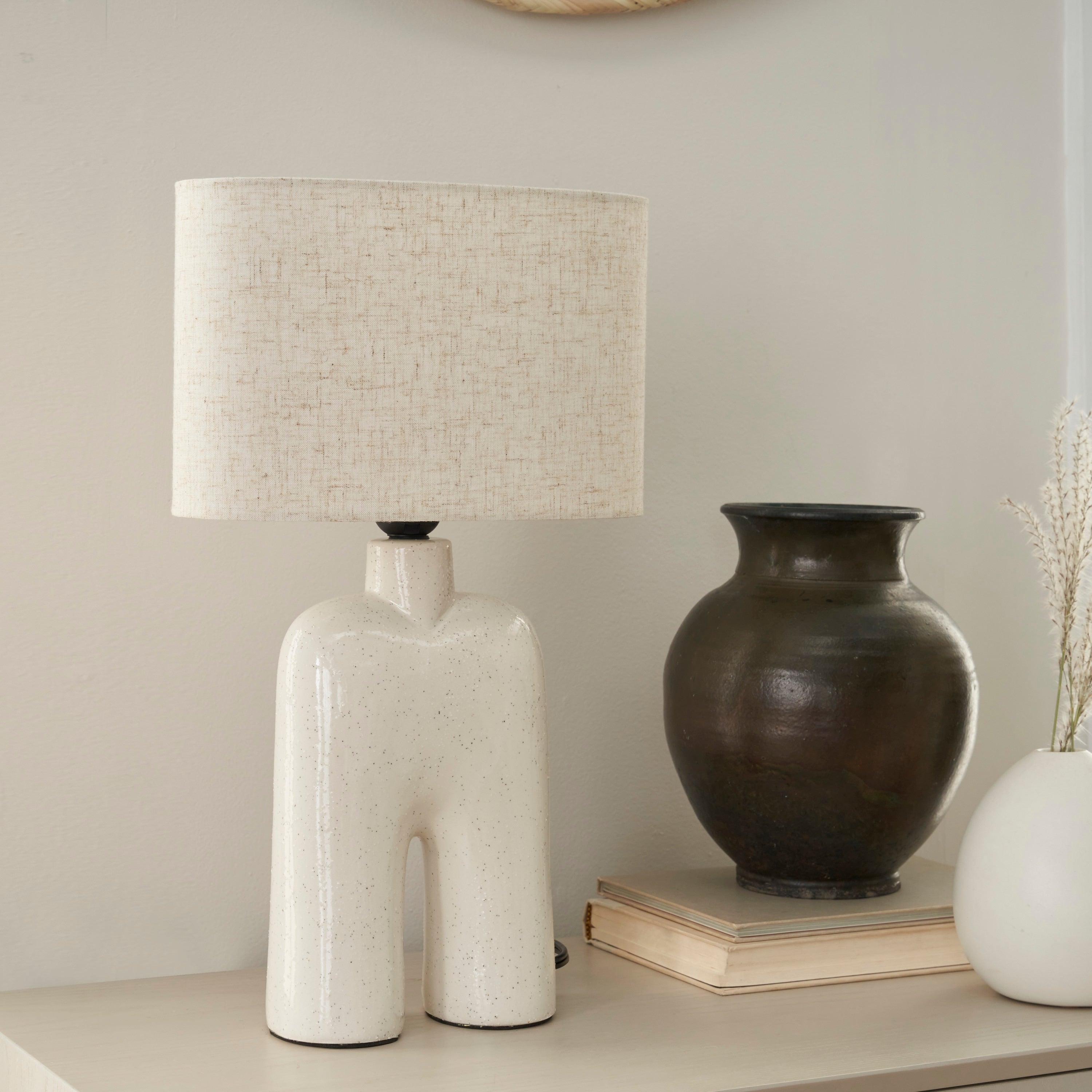 Nourison 17 Off-White Speckled Textured Ceramic Table Lamp