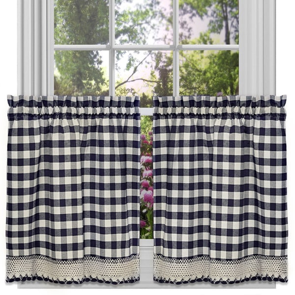 Classic Navy Cotton-blend Buffalo Check Kitchen Curtain Set or Separates