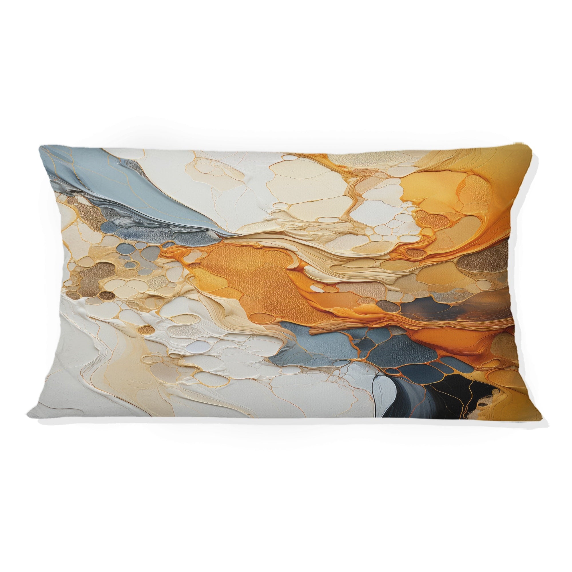 Designart Orange Blue Line Art Abstract Expressionism Abstract Printed Throw Pillow