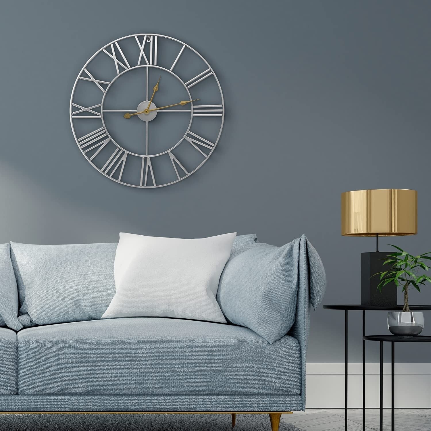 Sorbus Large Decorative Wall Clock, Analog Metal Clock, 24 Round (Silver)