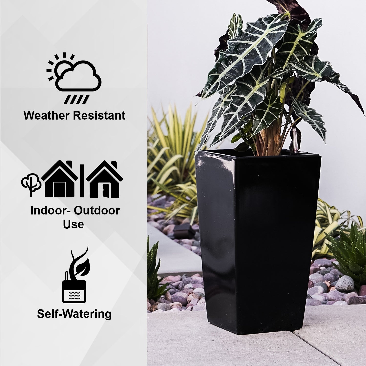 XBrand 22.4 H Plastic Self Watering Indoor Outdoor Square Planter Pot, Tall Decorative Gardening Pot, Home Décor Accent