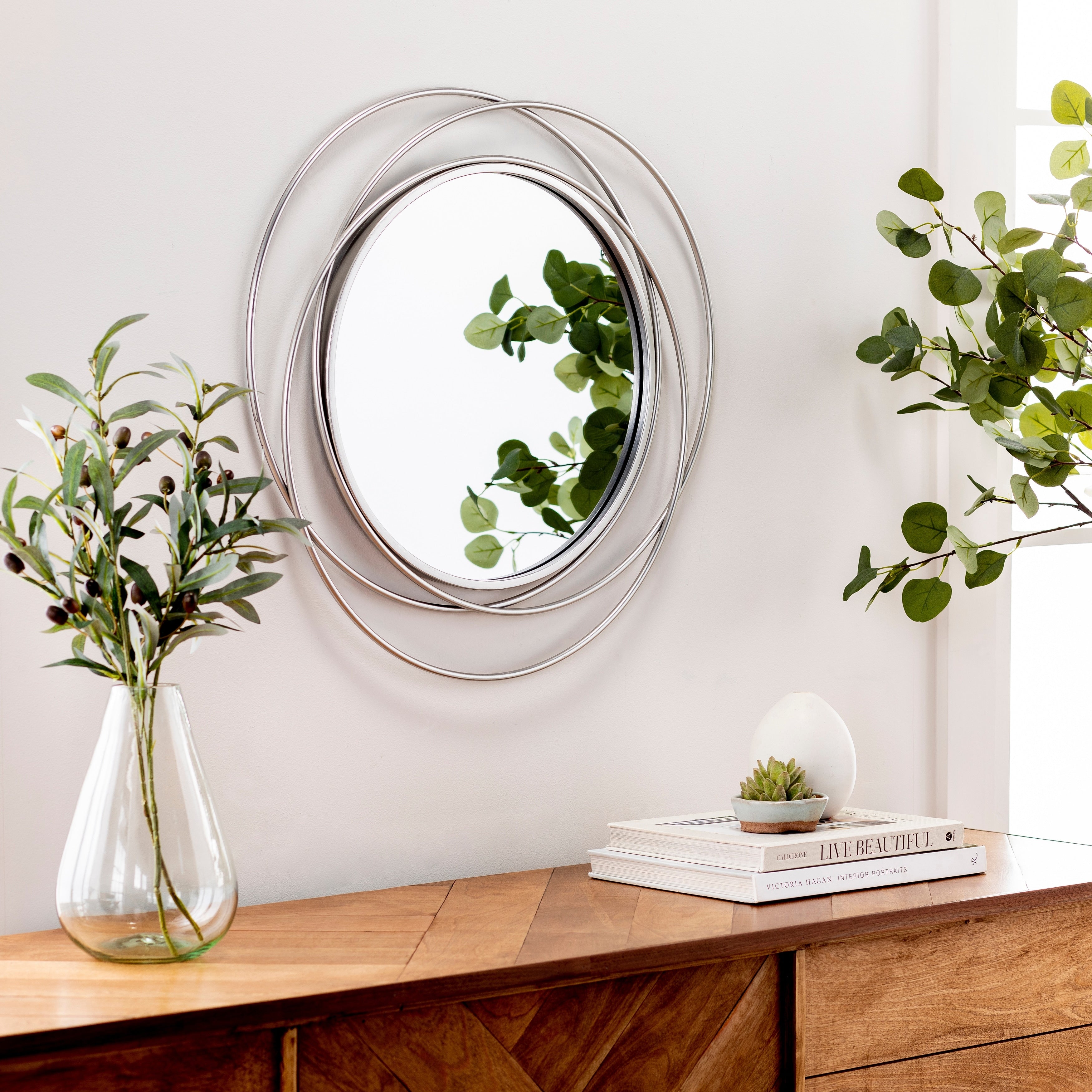 Livabliss Kindra Modern Circles Silver Round Mirror