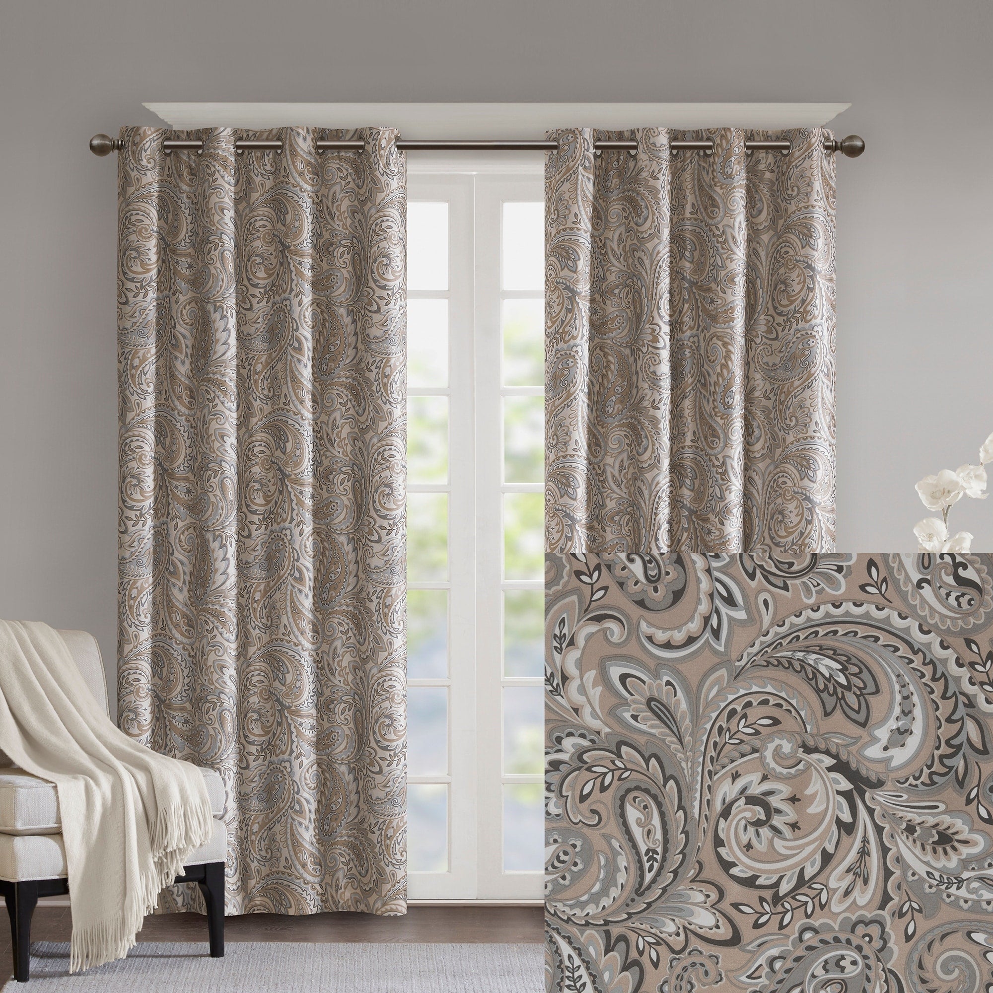 SunSmart Dahlia Paisley Printed Total Blackout Single Window Curtain Panel