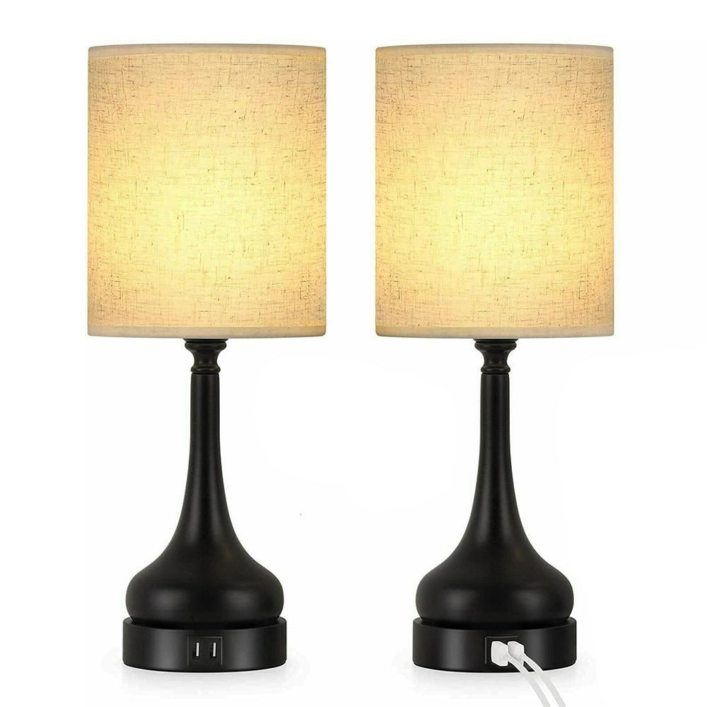 Set of 2 Table Lamps Touch Bedside Lamps with Dual USB White Black - 6.9 x 17.7