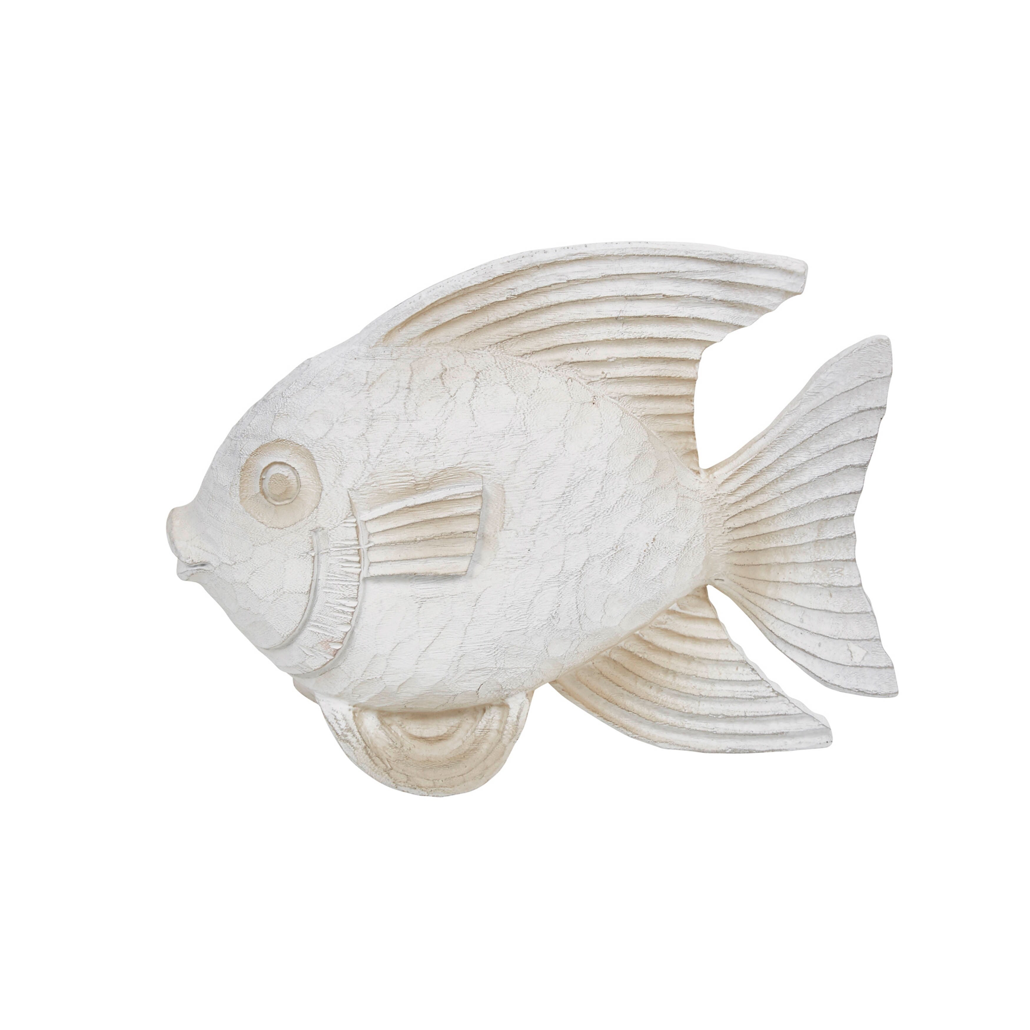 Sagebrook Home Coastal Whitewash Fish Sculpture for Living Room, Bedroom or Office Decor