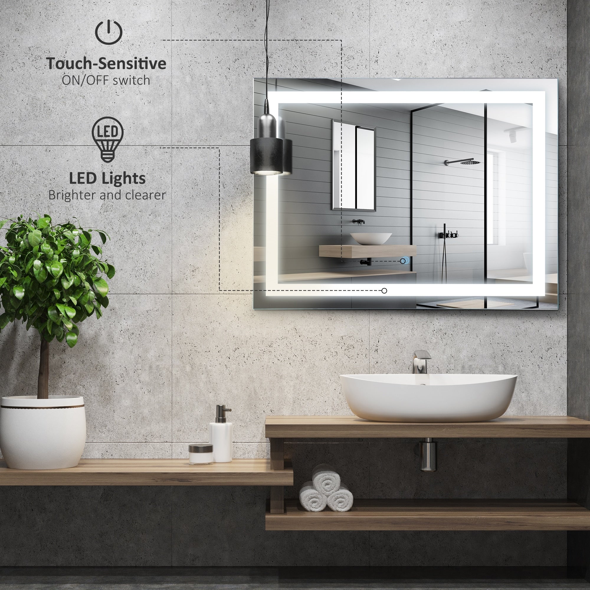 HOMCOM 32 LED Illuminated Bathroom Wall Vanity Mirror with Outline LEDs, Adjustable Horizontally or Vertically, Silver