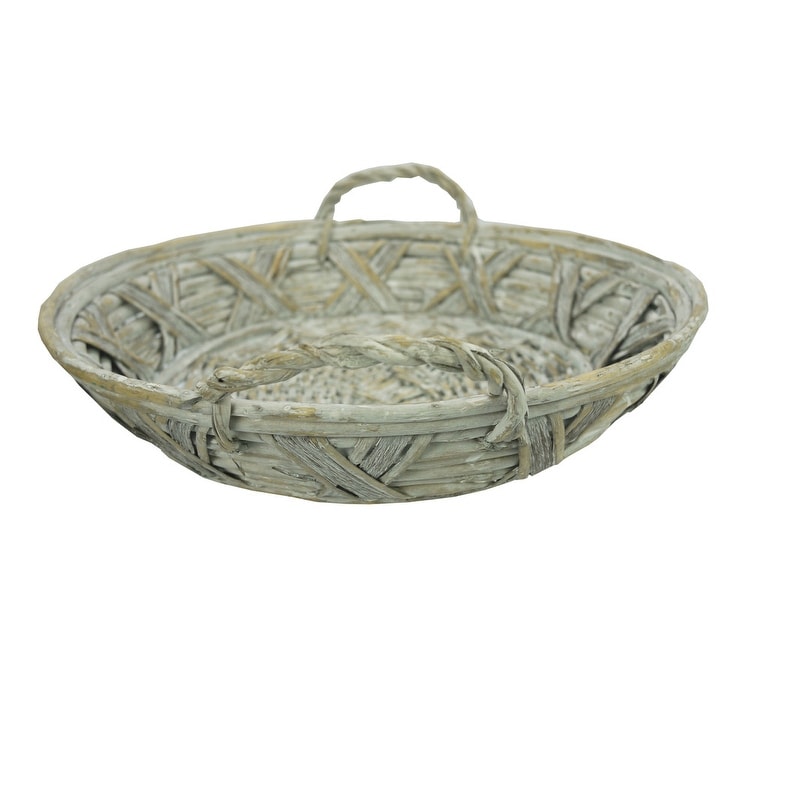 Round Wooden Tray , Gray Wash