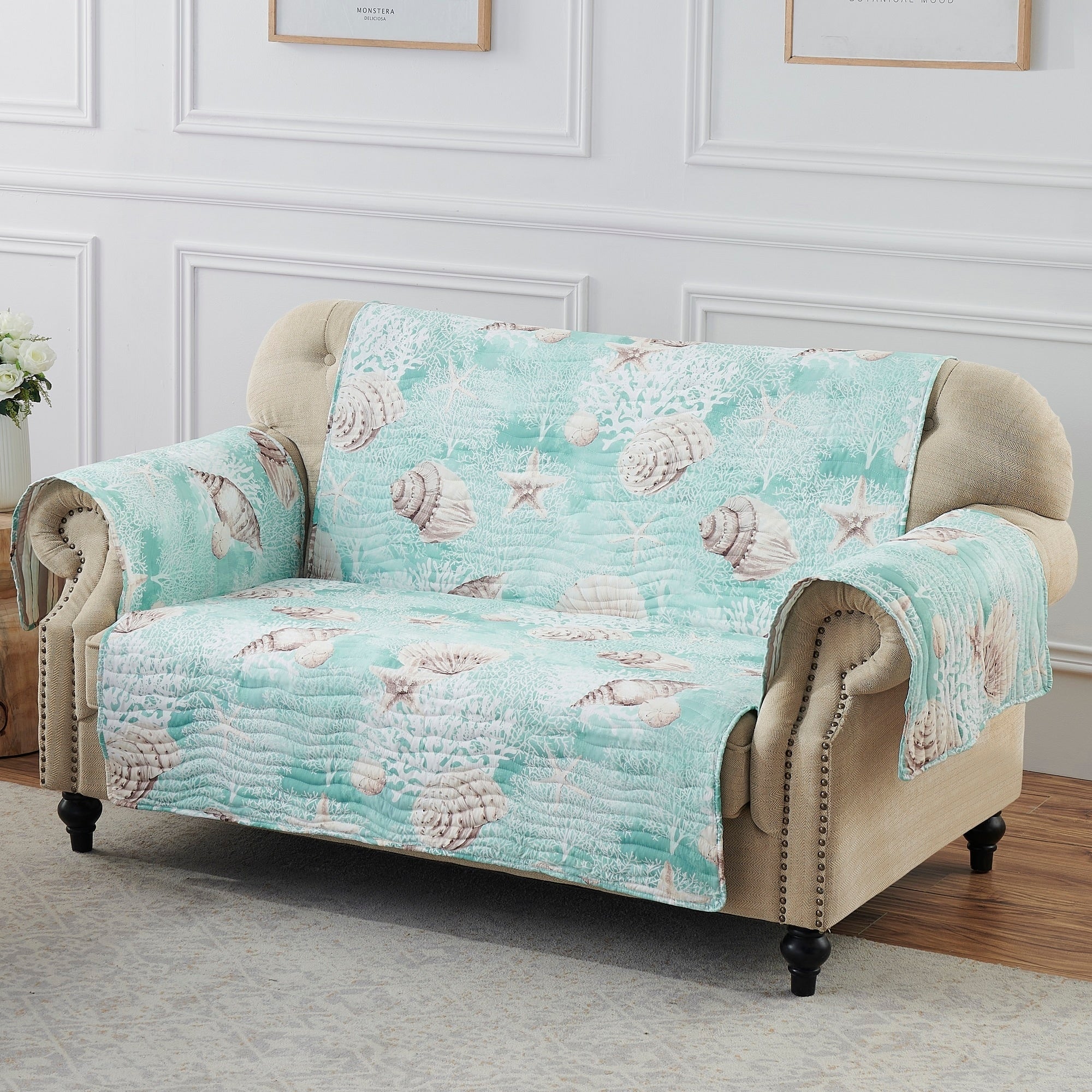 Barefoot Bungalow Ocean Turquoise Reversible Loveseat Protector