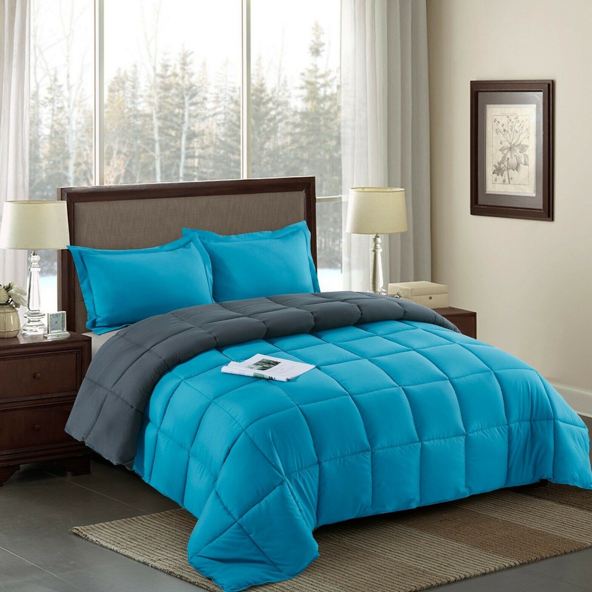 Down Alternative Comforter Set 3 PCS with Shams Queen Turqoise