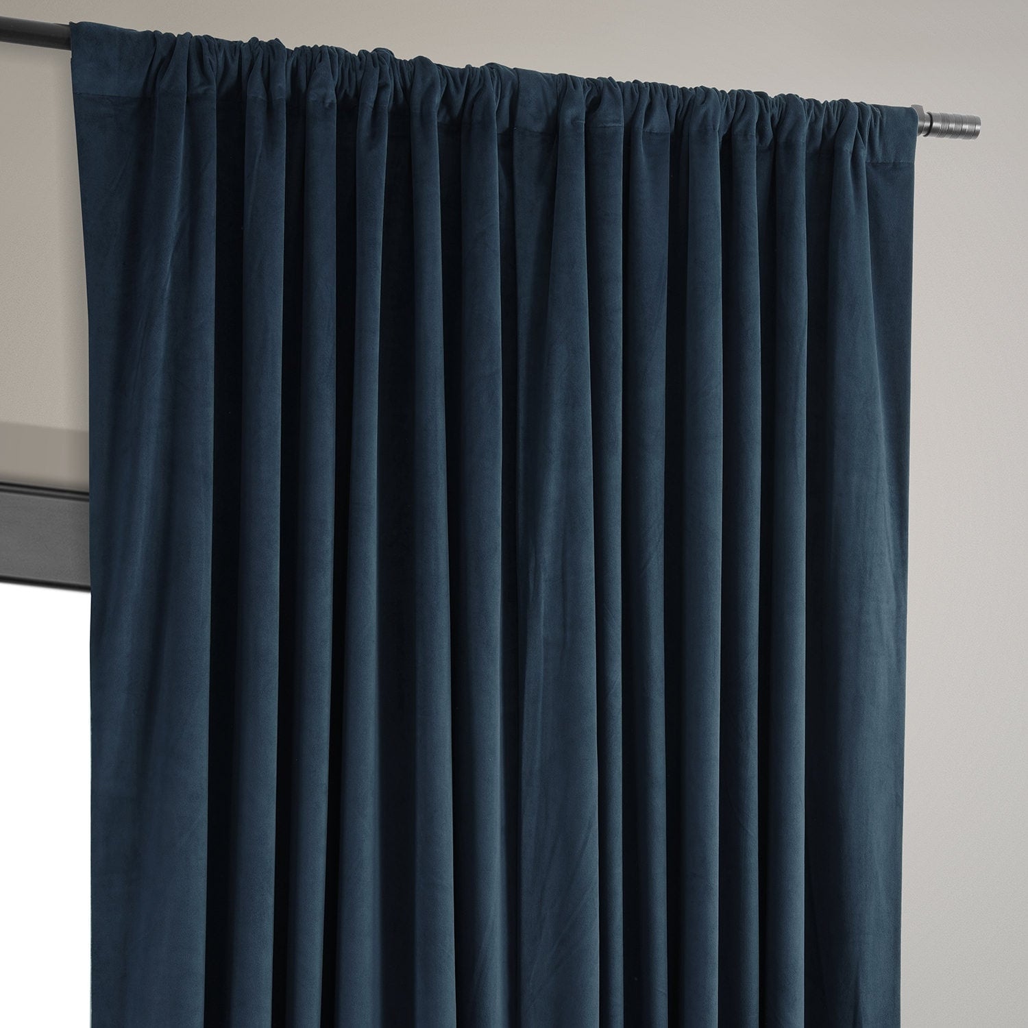 Exclusive Fabrics Signature Extra Wide Midnight Blue Velvet Blackout Curtain (1 Panel) - Luxurious Blackout Drapery