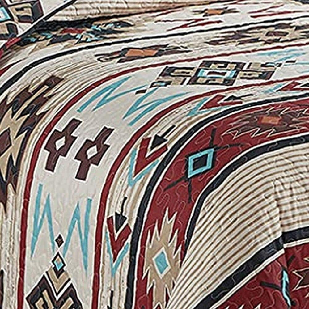 Full/Queen Rustic Striped Southwestern Bedding Set Red