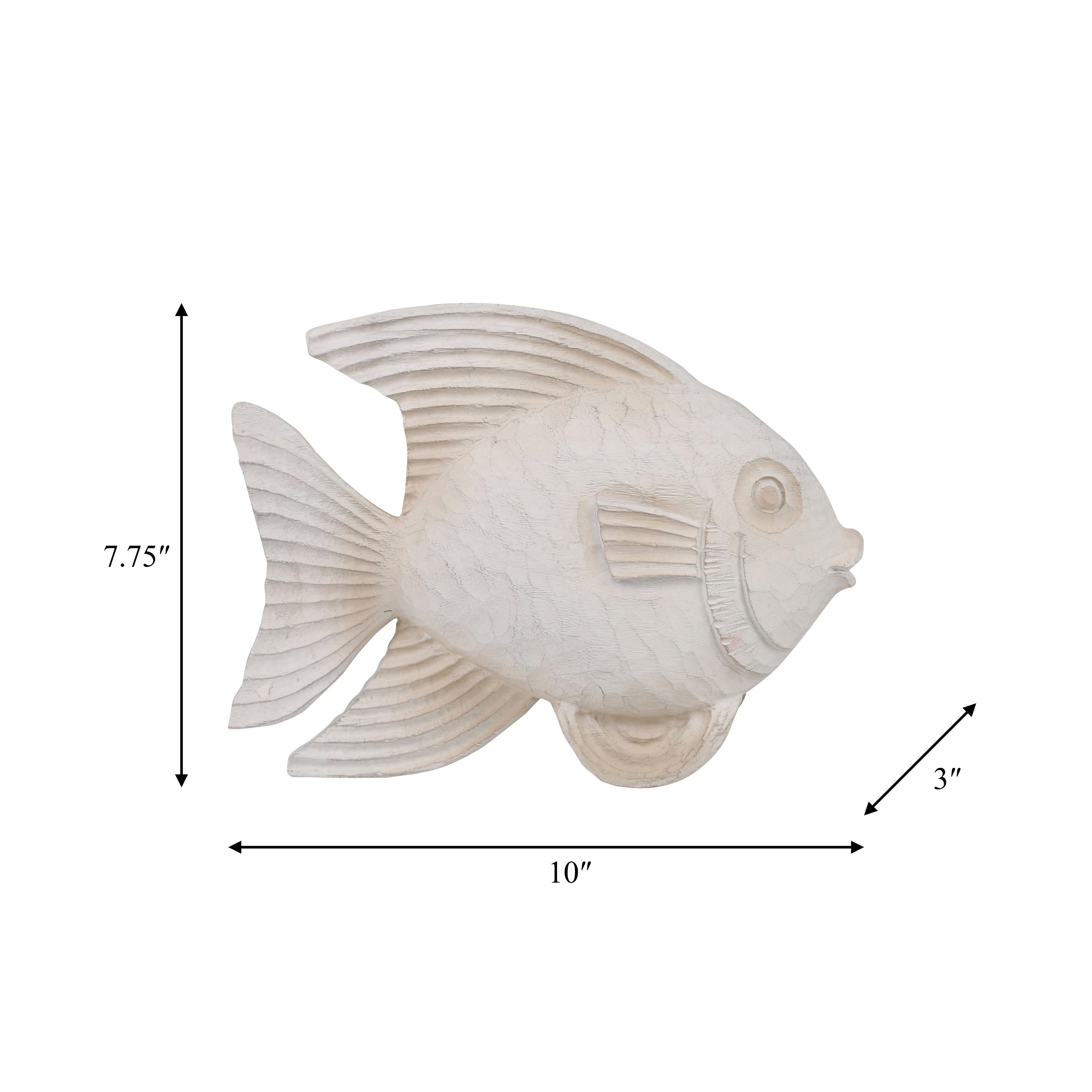 Sagebrook Home Coastal Whitewash Fish Sculpture for Living Room, Bedroom or Office Decor