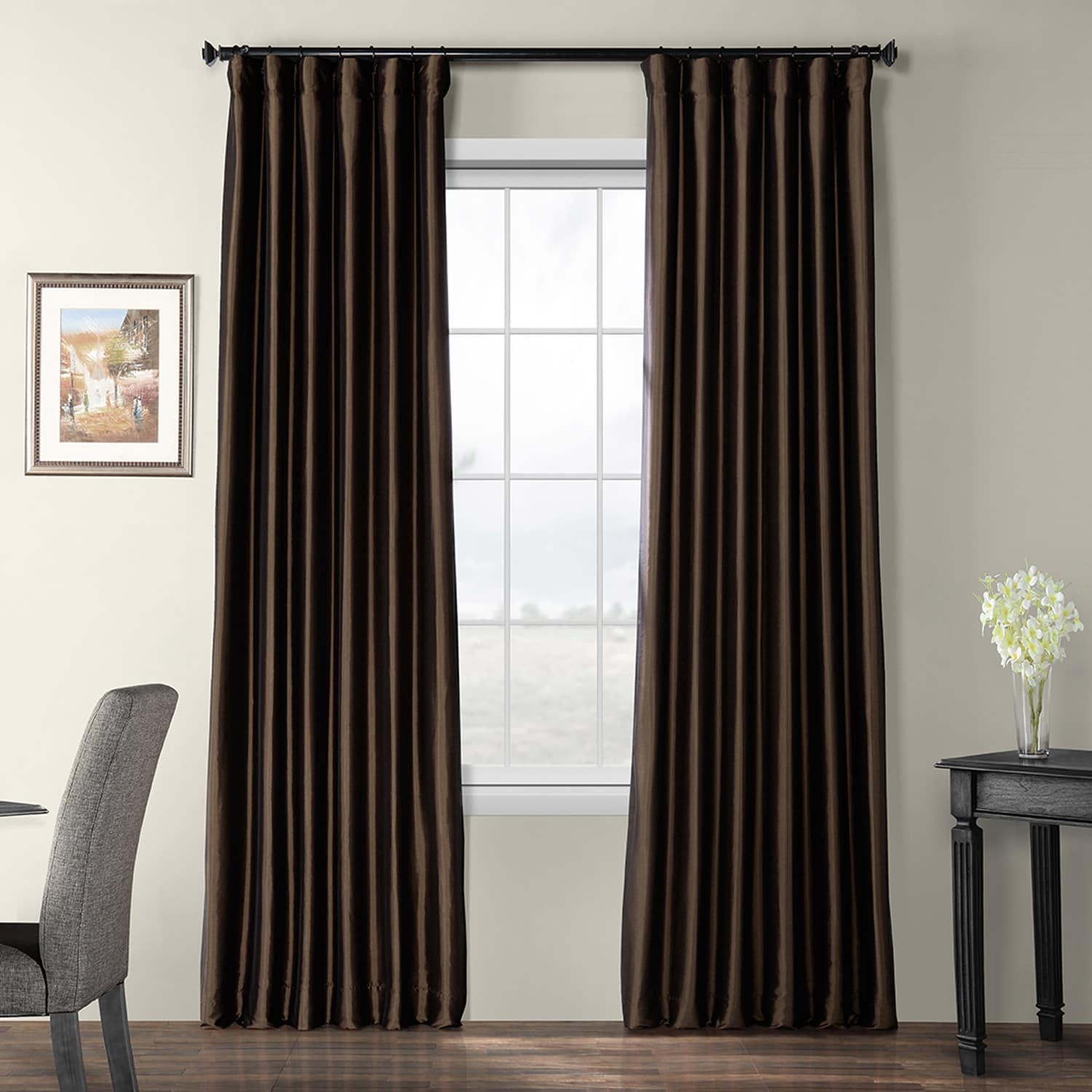 Exclusive Fabric Faux Silk Taffeta Solid Blackout Curtain (1 Panel)