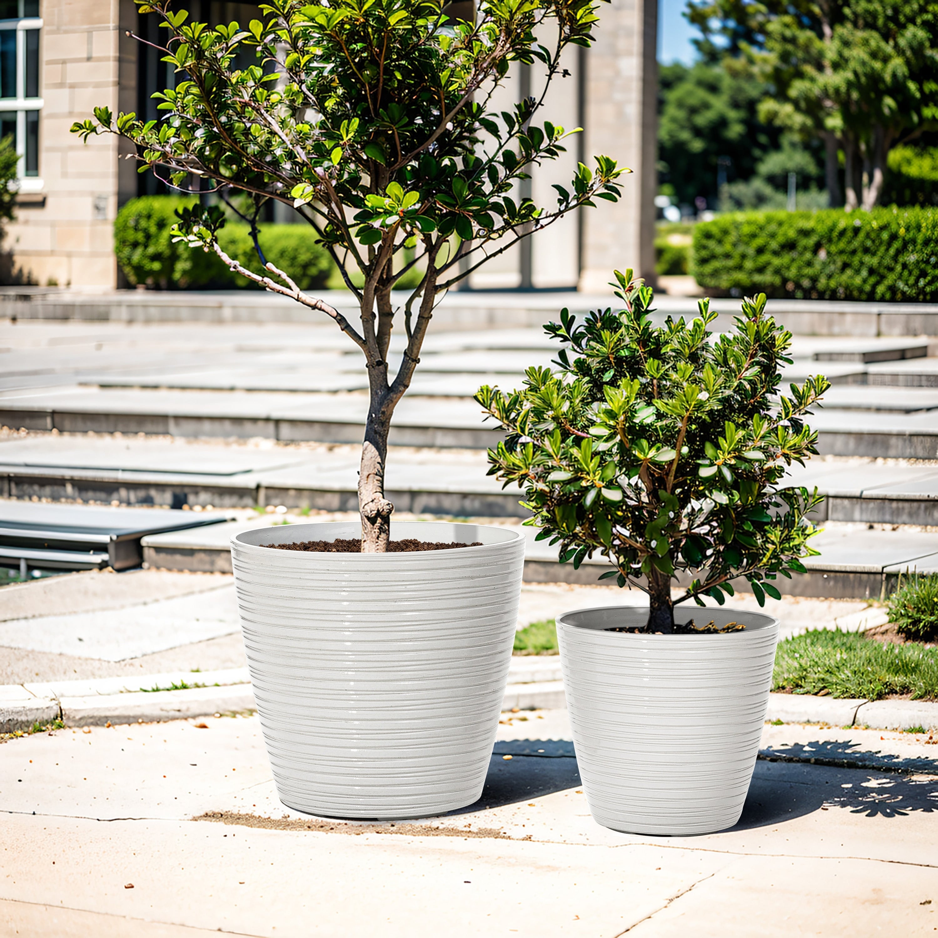 2-Piece HDPE Tapered Round Plastic Pot Planters Set