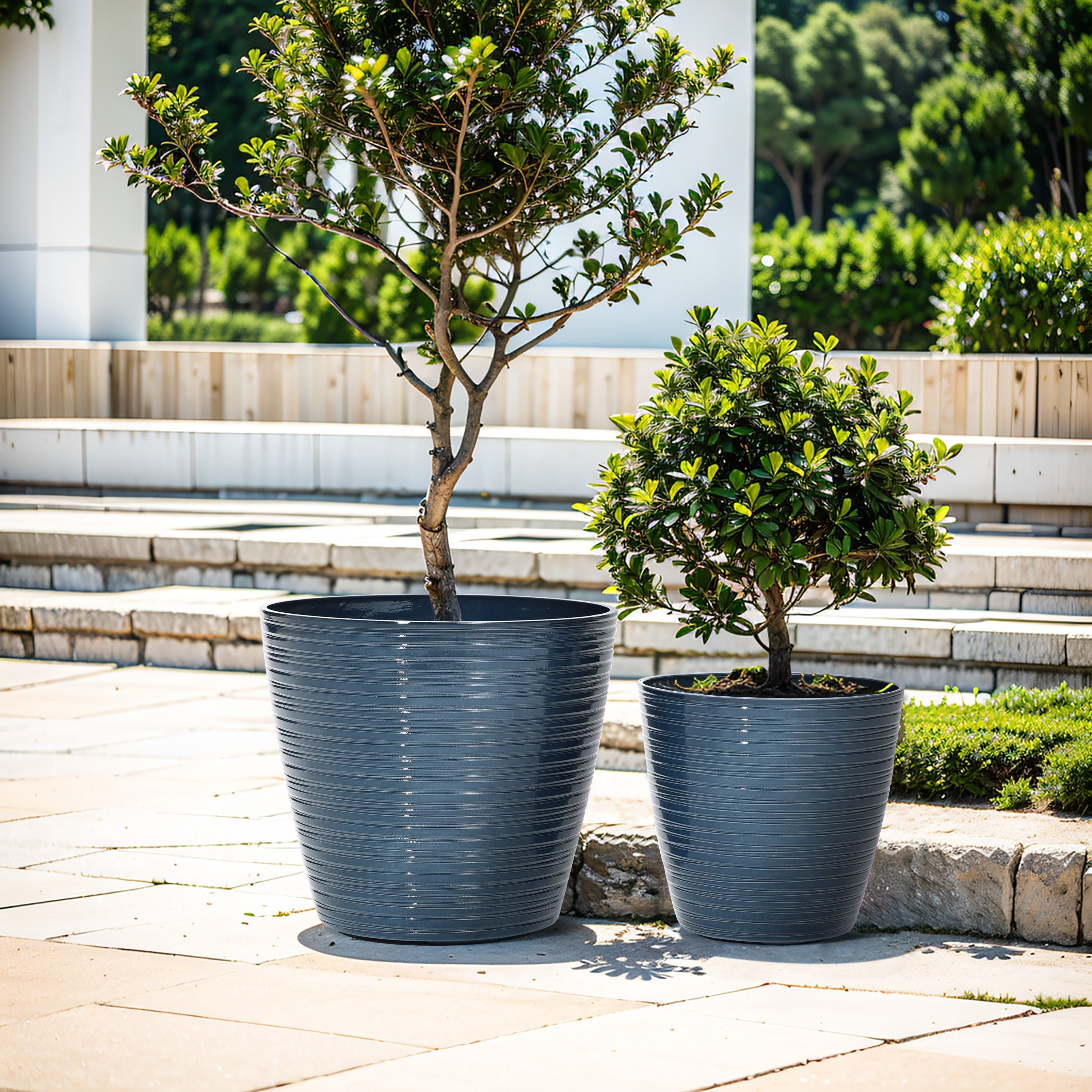 2-Piece HDPE Tapered Round Plastic Pot Planters Set