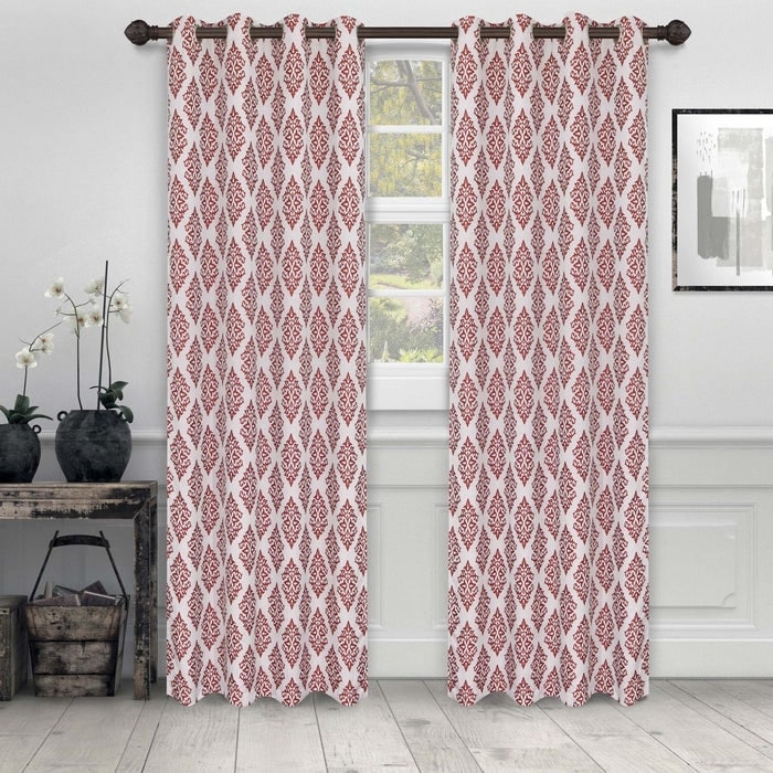 Superior Venetian Damask Jacquard Embroidered Washable Curtains, Set of 2