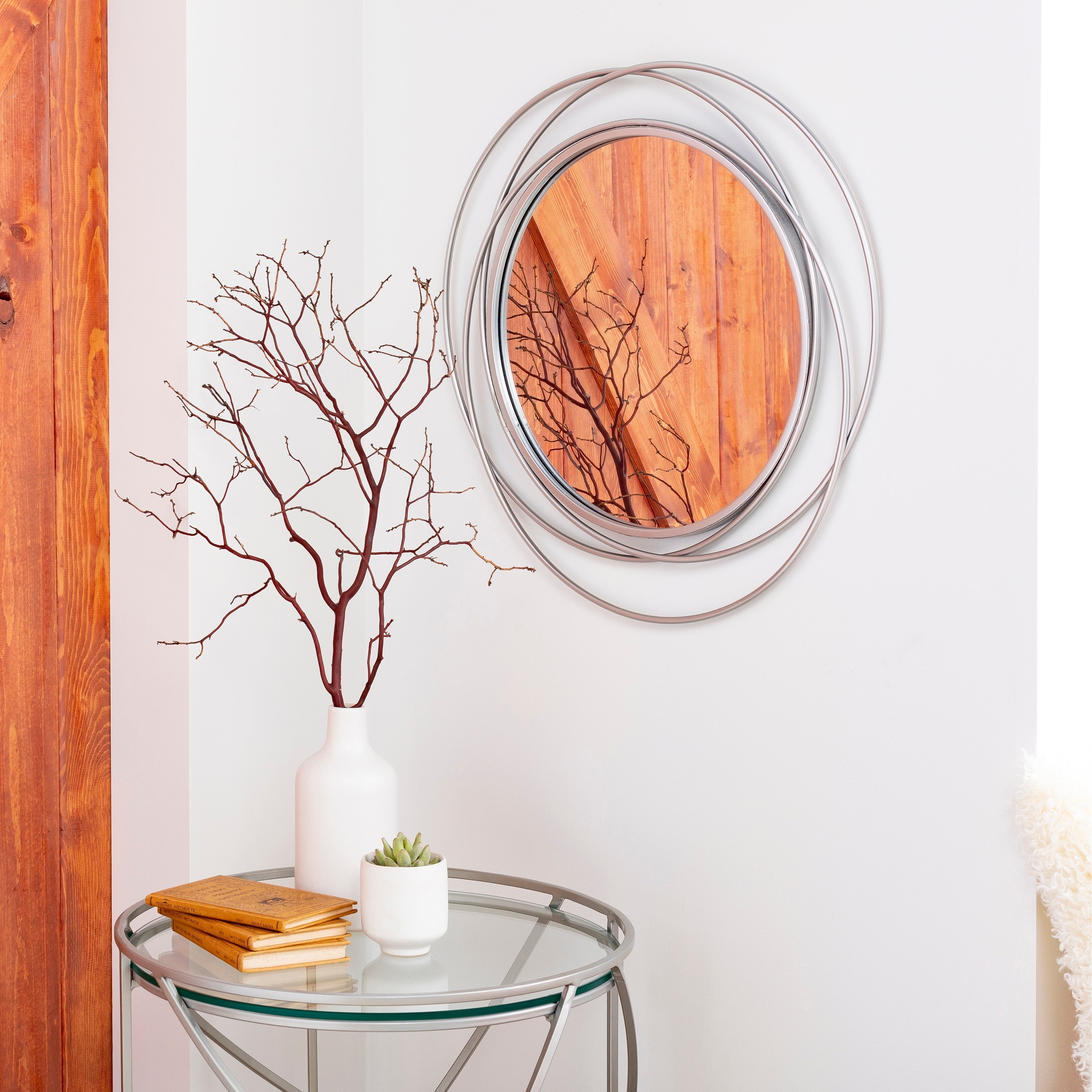 Livabliss Kindra Modern Circles Silver Round Mirror