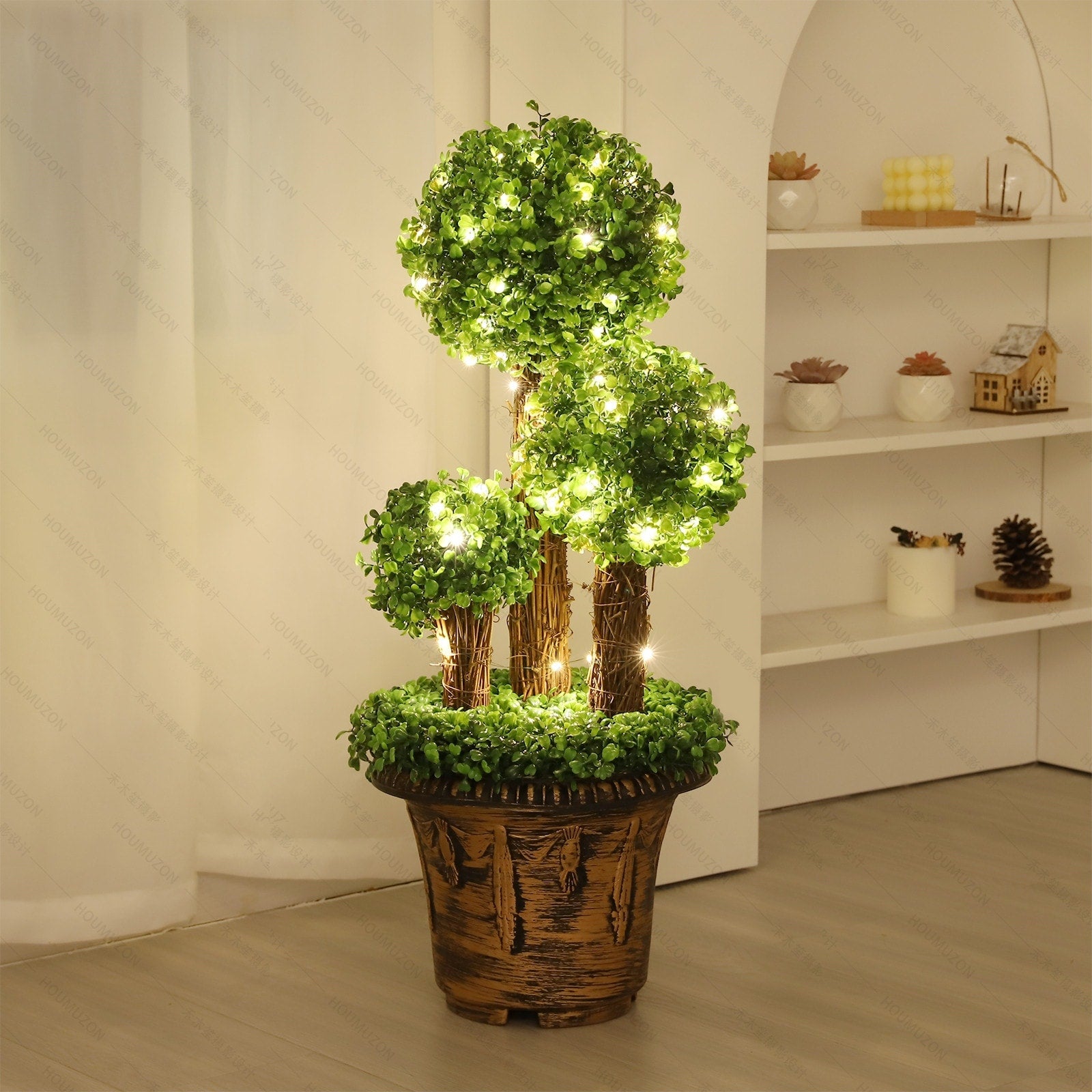 Artificial Topiary Triple Ball Tree Garden Decor with LED light