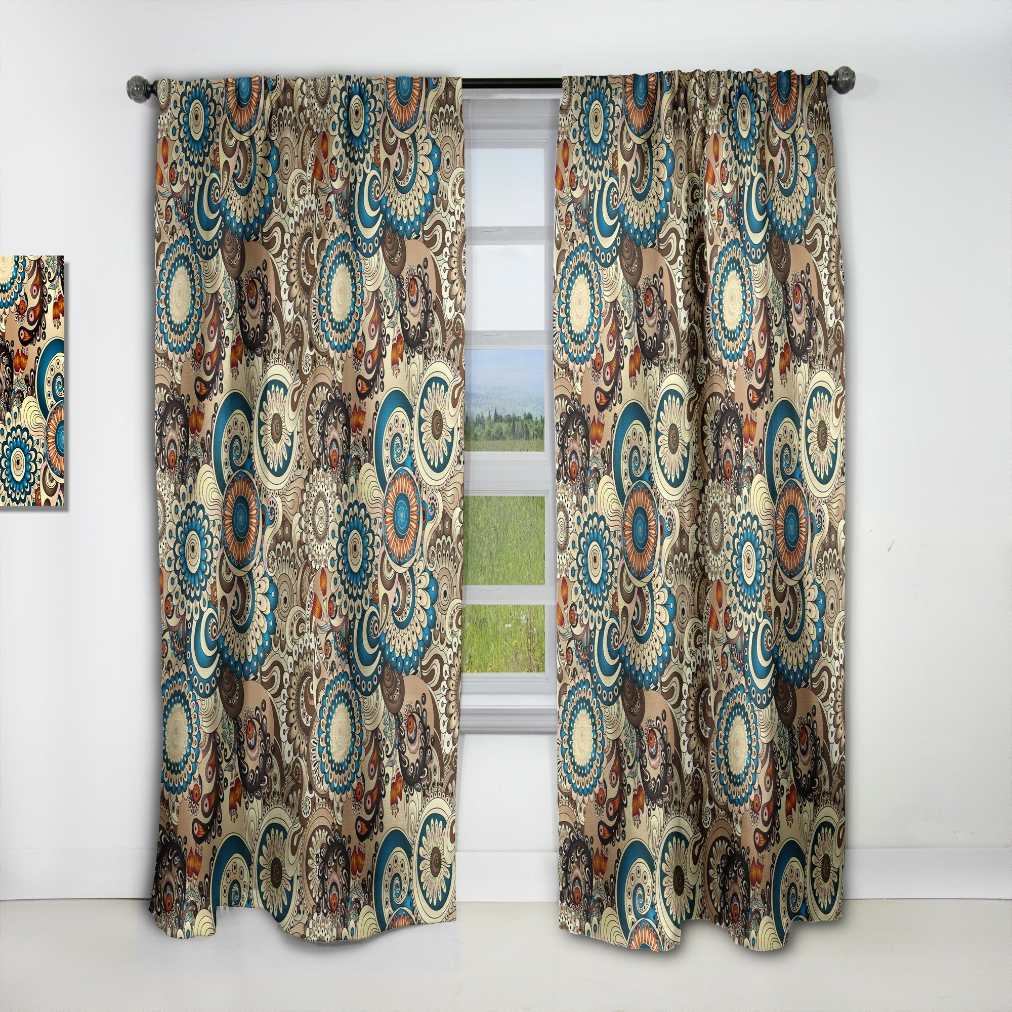 Designart 'Floral Pattern with Doodles & Cucumbers' Bohemian & Eclectic Blackout Curtain Single Panel
