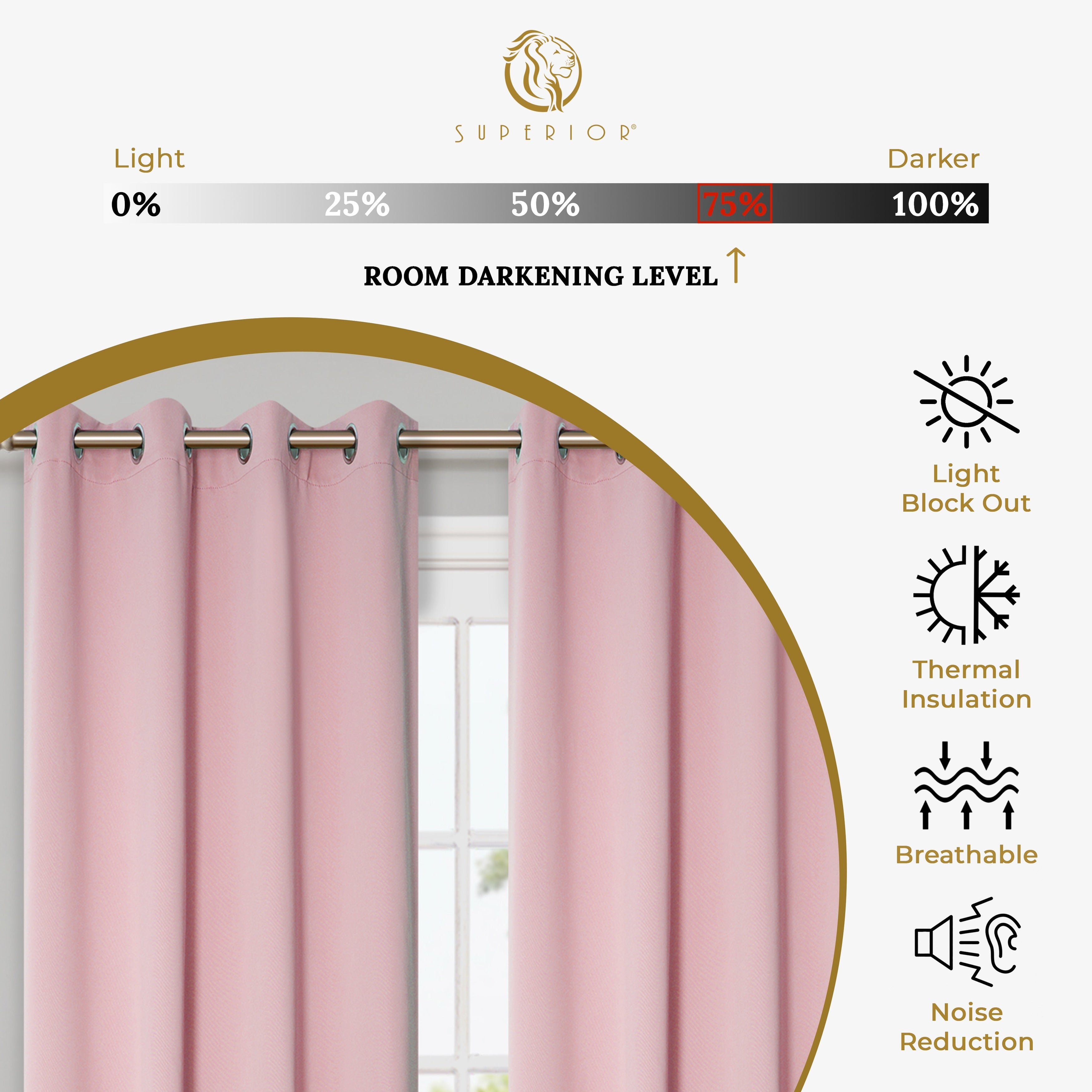 Superior Modern Solid Room Darkening Blackout Curtains, Rod Pocket