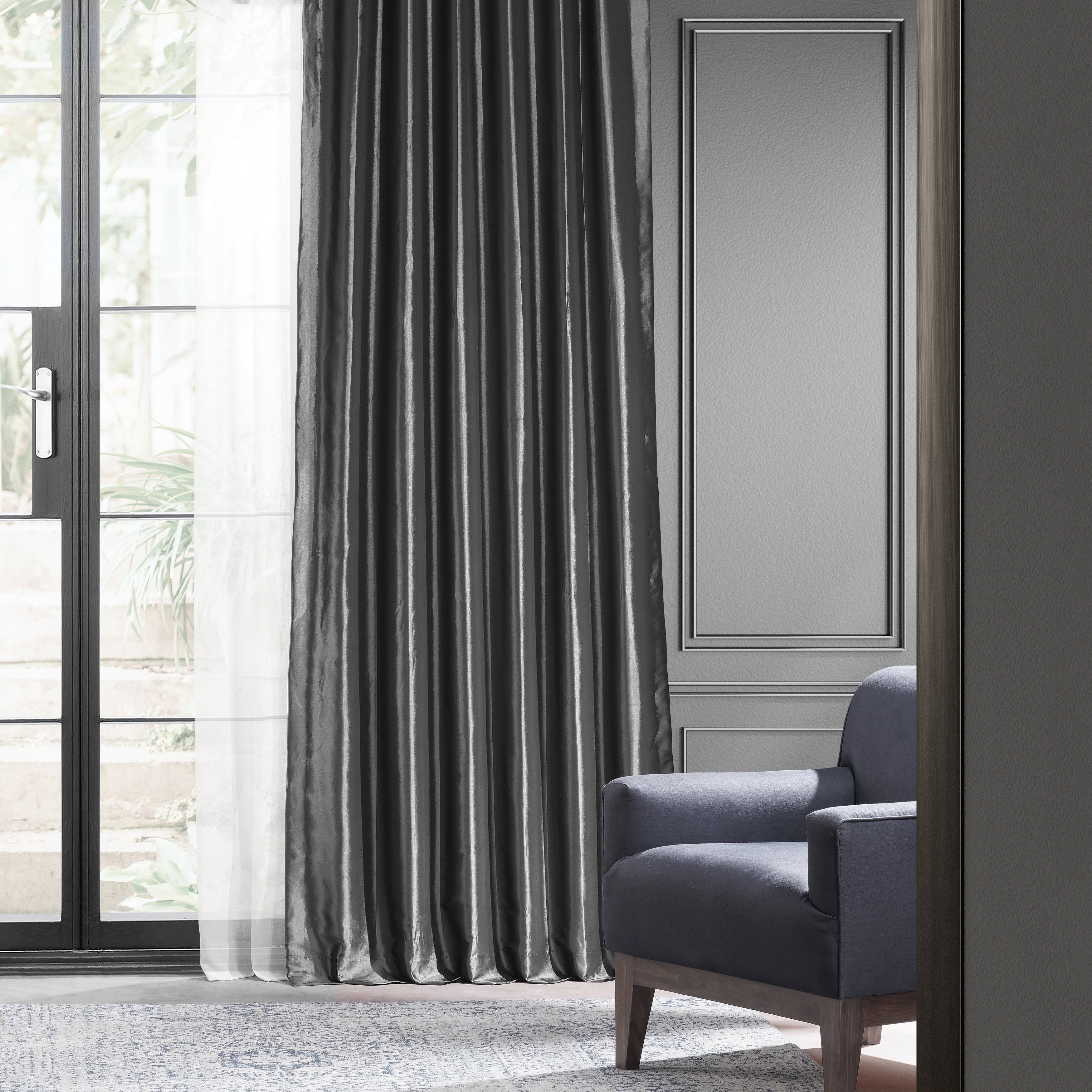 Exclusive Fabric Faux Silk Taffeta Solid Blackout Curtain (1 Panel)