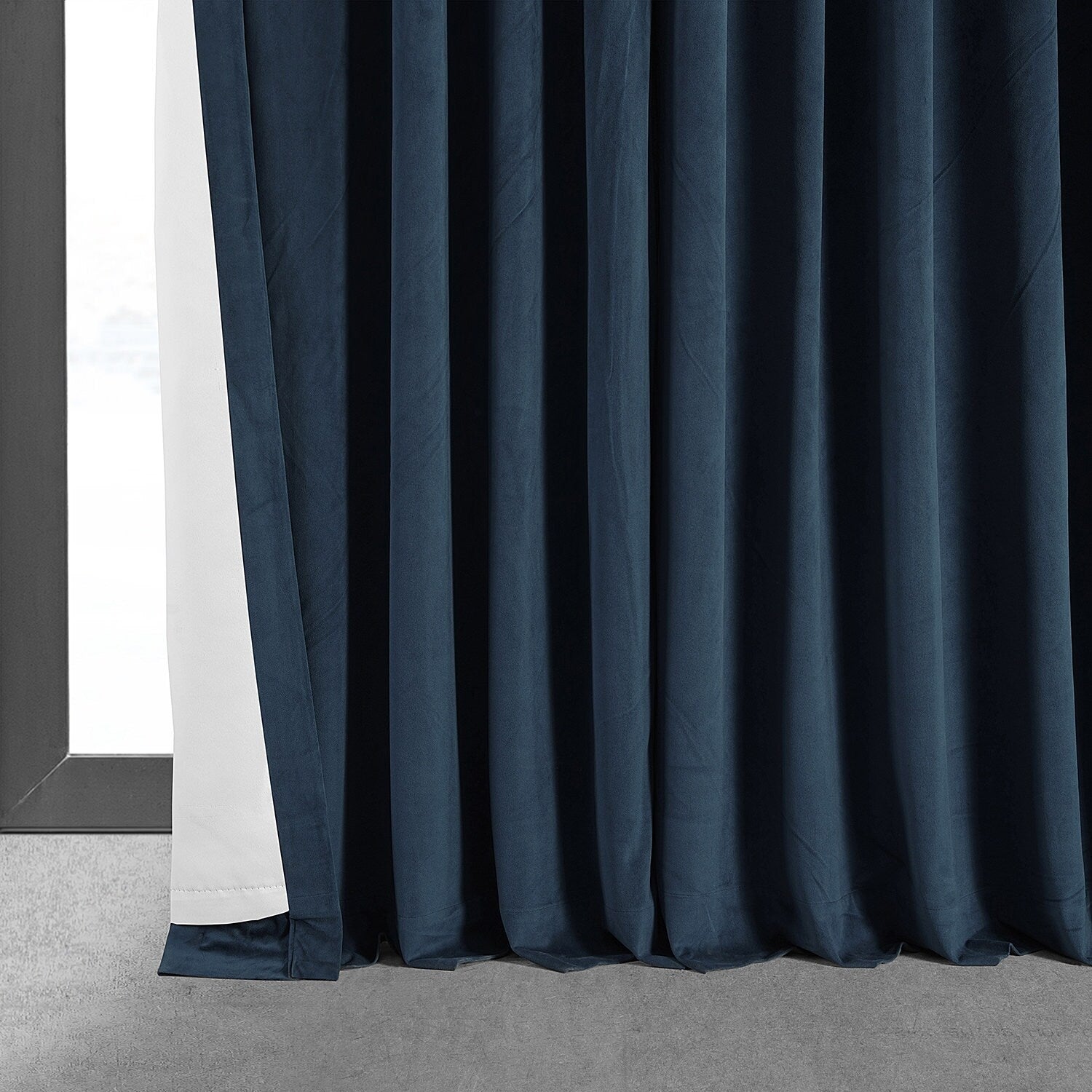 Exclusive Fabrics Signature Extra Wide Midnight Blue Velvet Blackout Curtain (1 Panel) - Luxurious Blackout Drapery