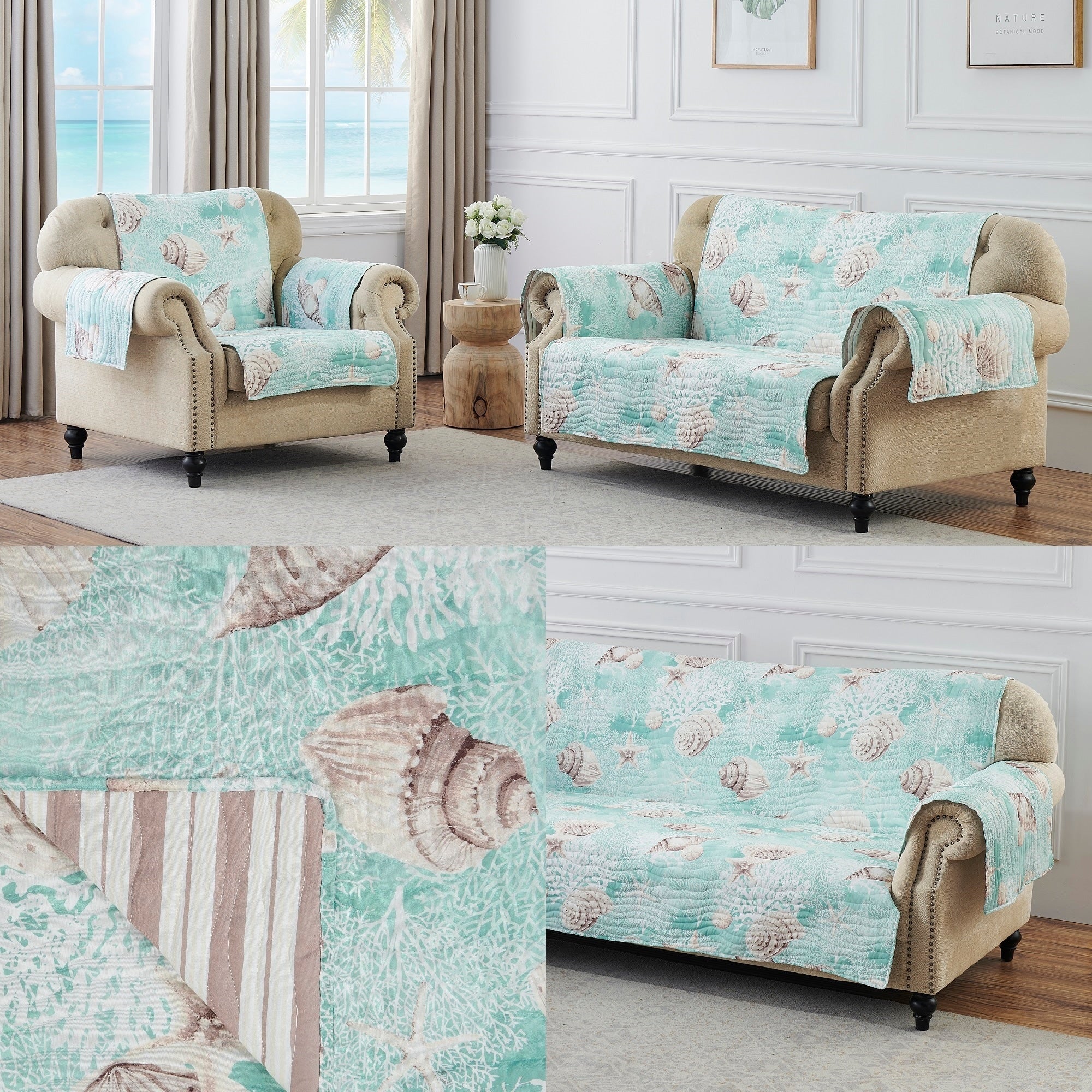 Barefoot Bungalow Ocean Turquoise Reversible Loveseat Protector