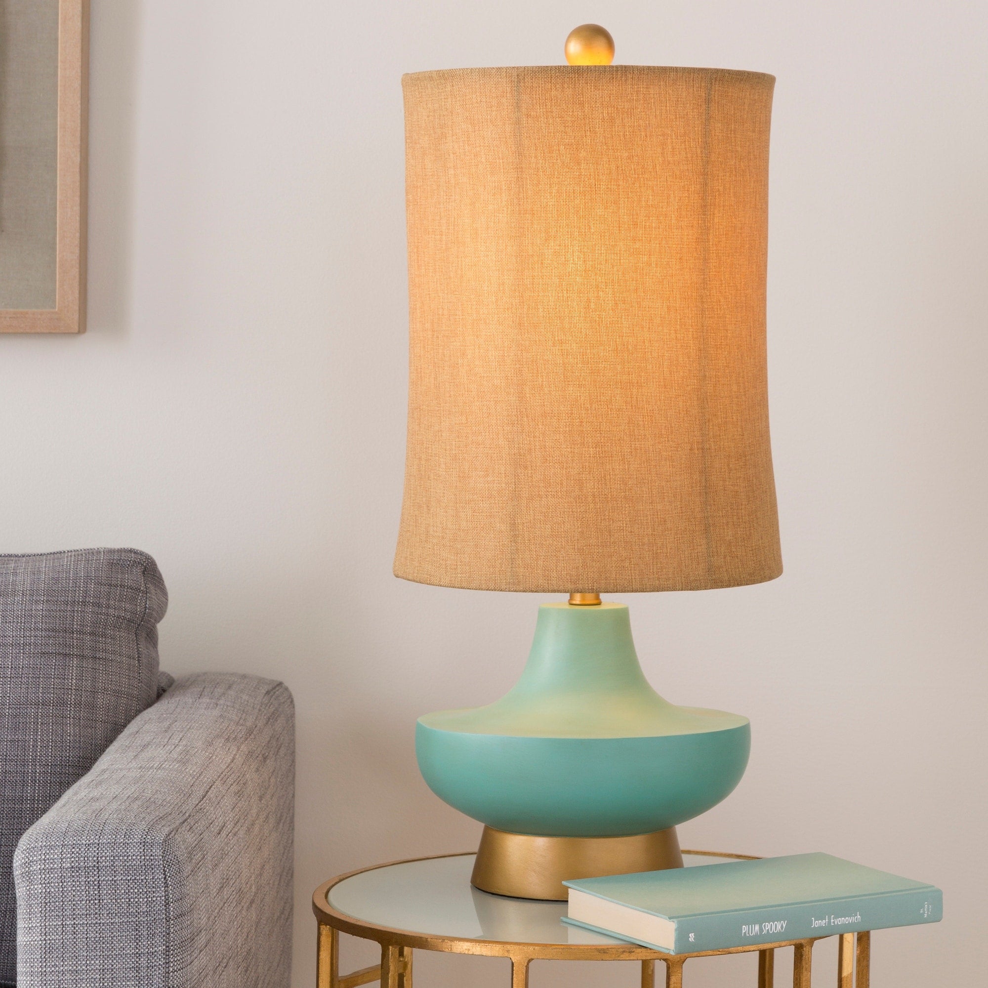 Livabliss Turquoise over Bronze Natural Shade Lamp