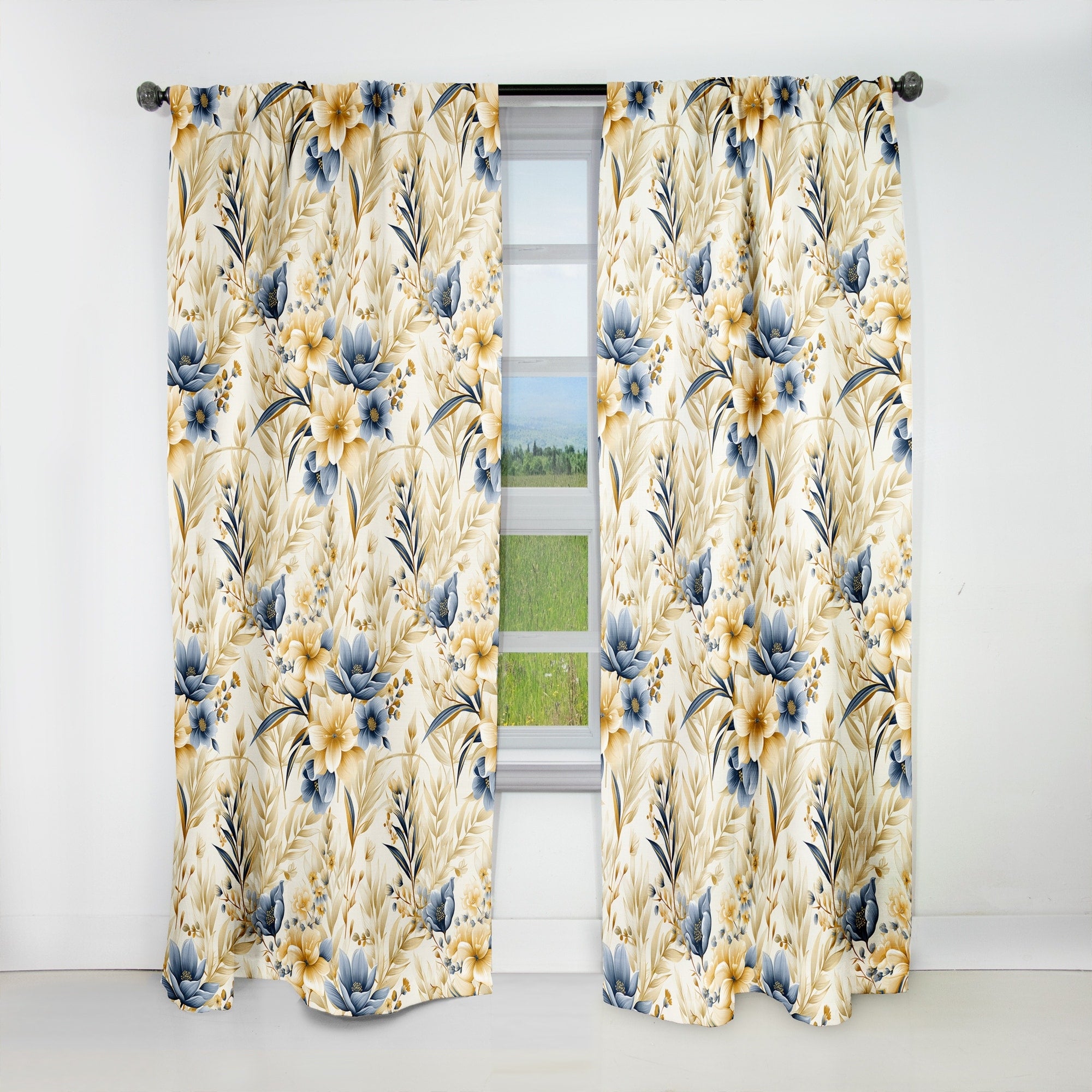 Designart Coastal Neutrals Flowers Pattern II Boho Blackout Curtain For Living Room Décor