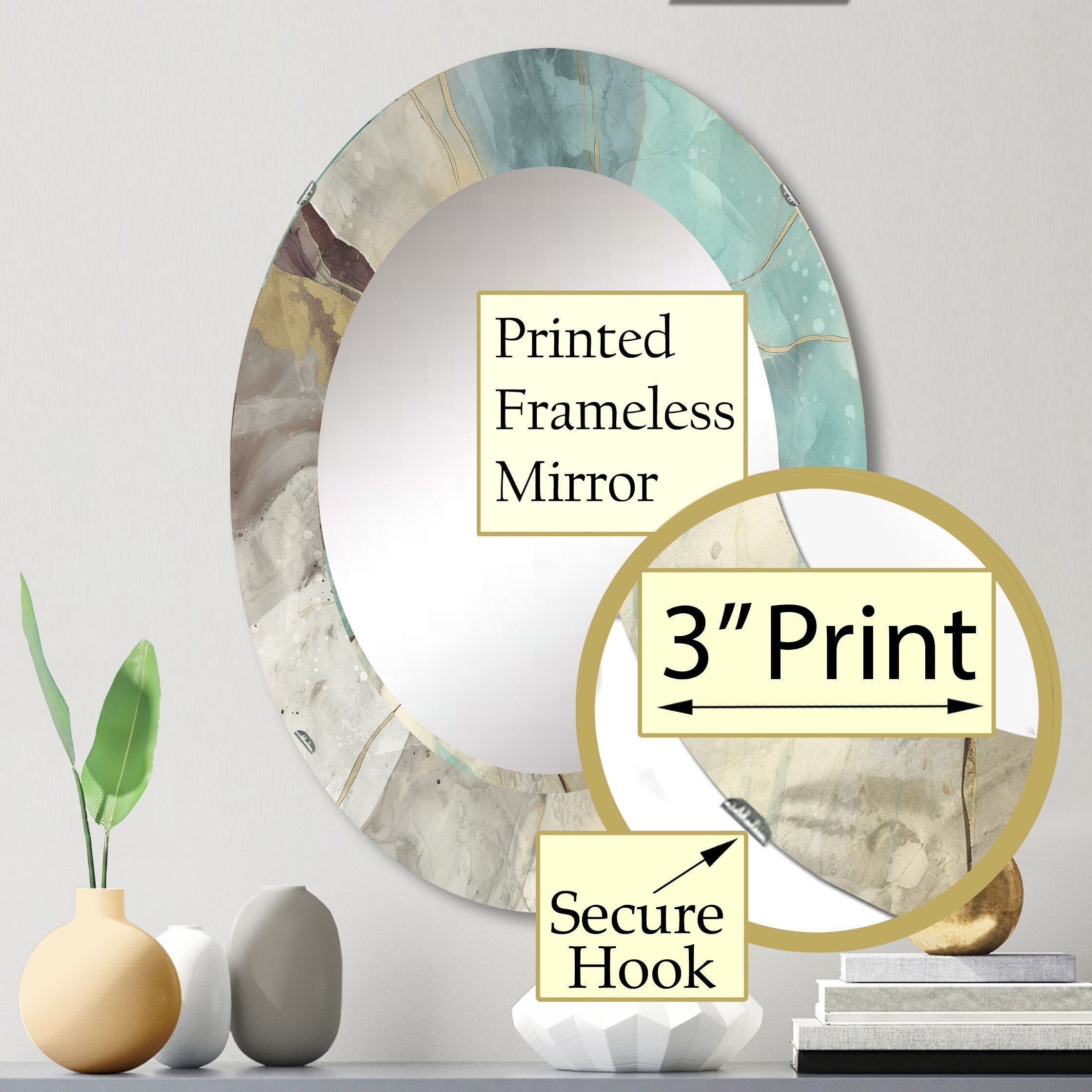 Designart 'Ocean Floor' Printed Modern WallMirror - Frameless Oval or Round Wall Mirror - Multi