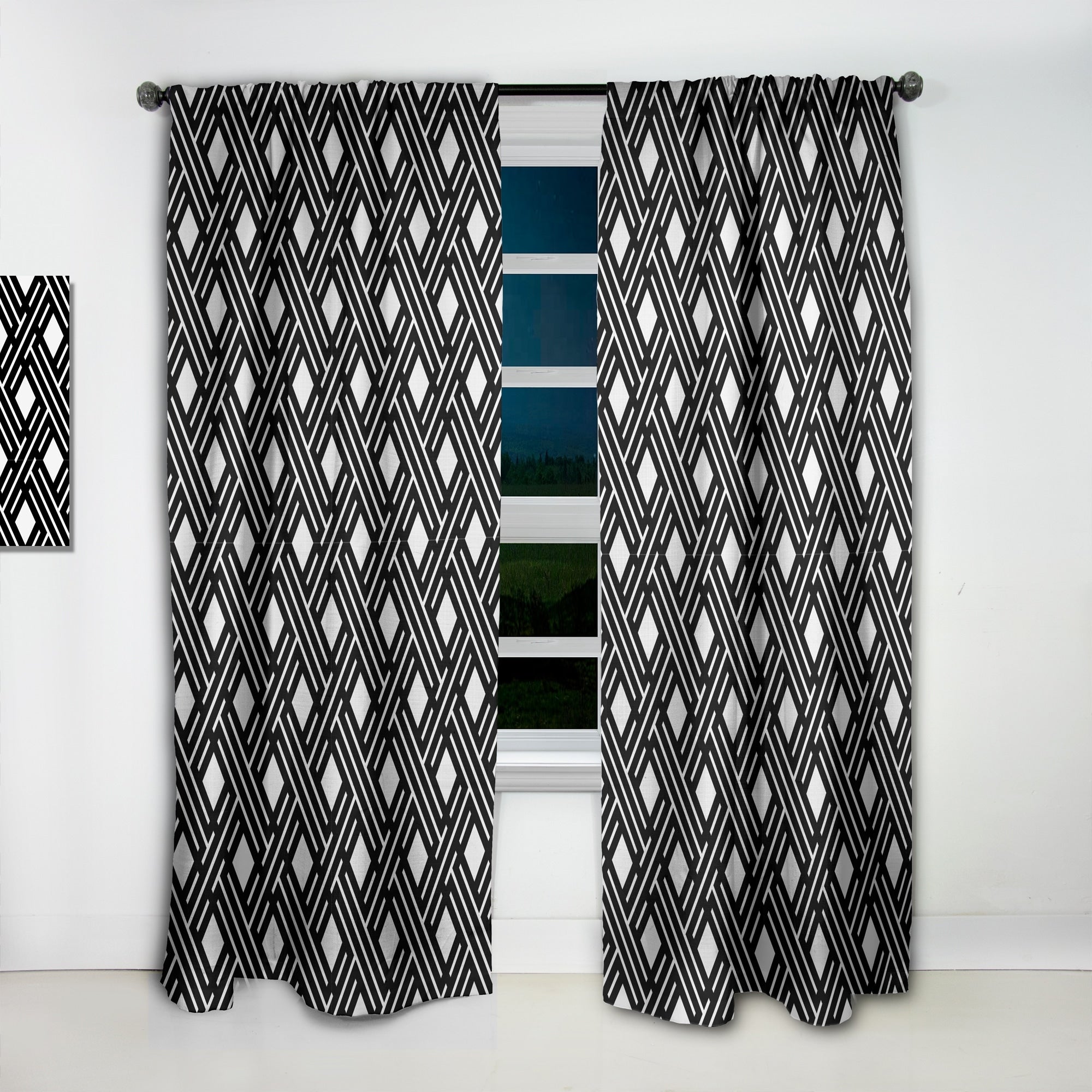 Designart 'Monochrome Geometric Pattern II' Mid-Century Modern Blackout Curtain Single Panel