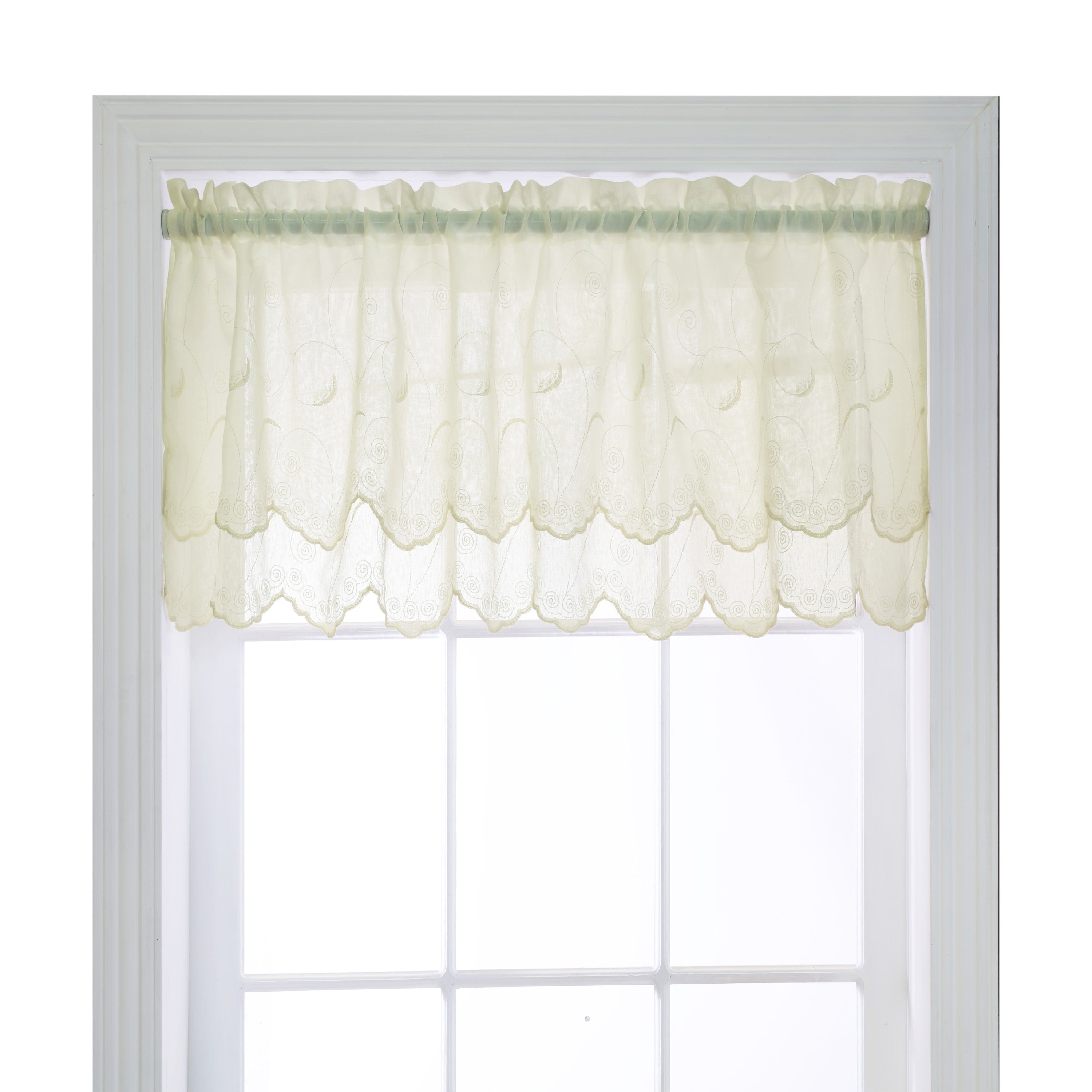 Hathaway Scroll Motif Embroidered Double Scalloped Valance by Habitat - 54 x 17