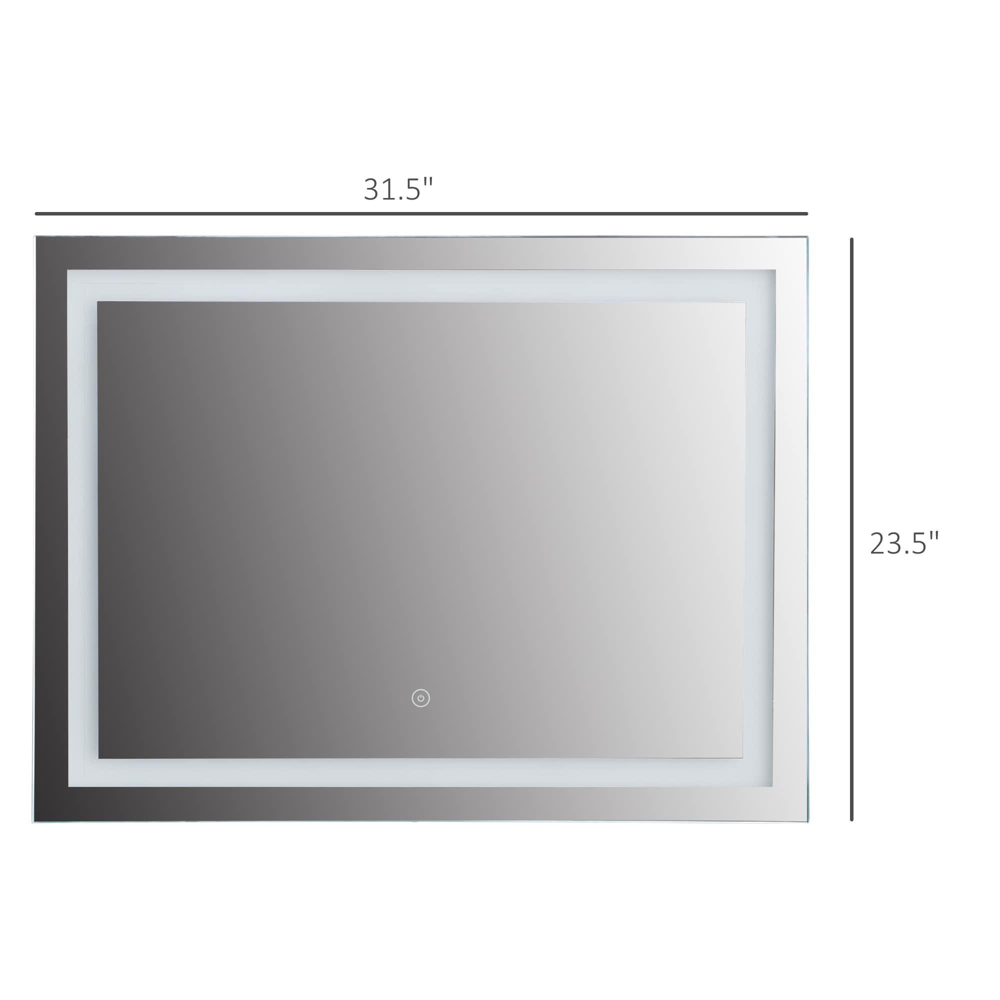 HOMCOM 32 LED Illuminated Bathroom Wall Vanity Mirror with Outline LEDs, Adjustable Horizontally or Vertically, Silver