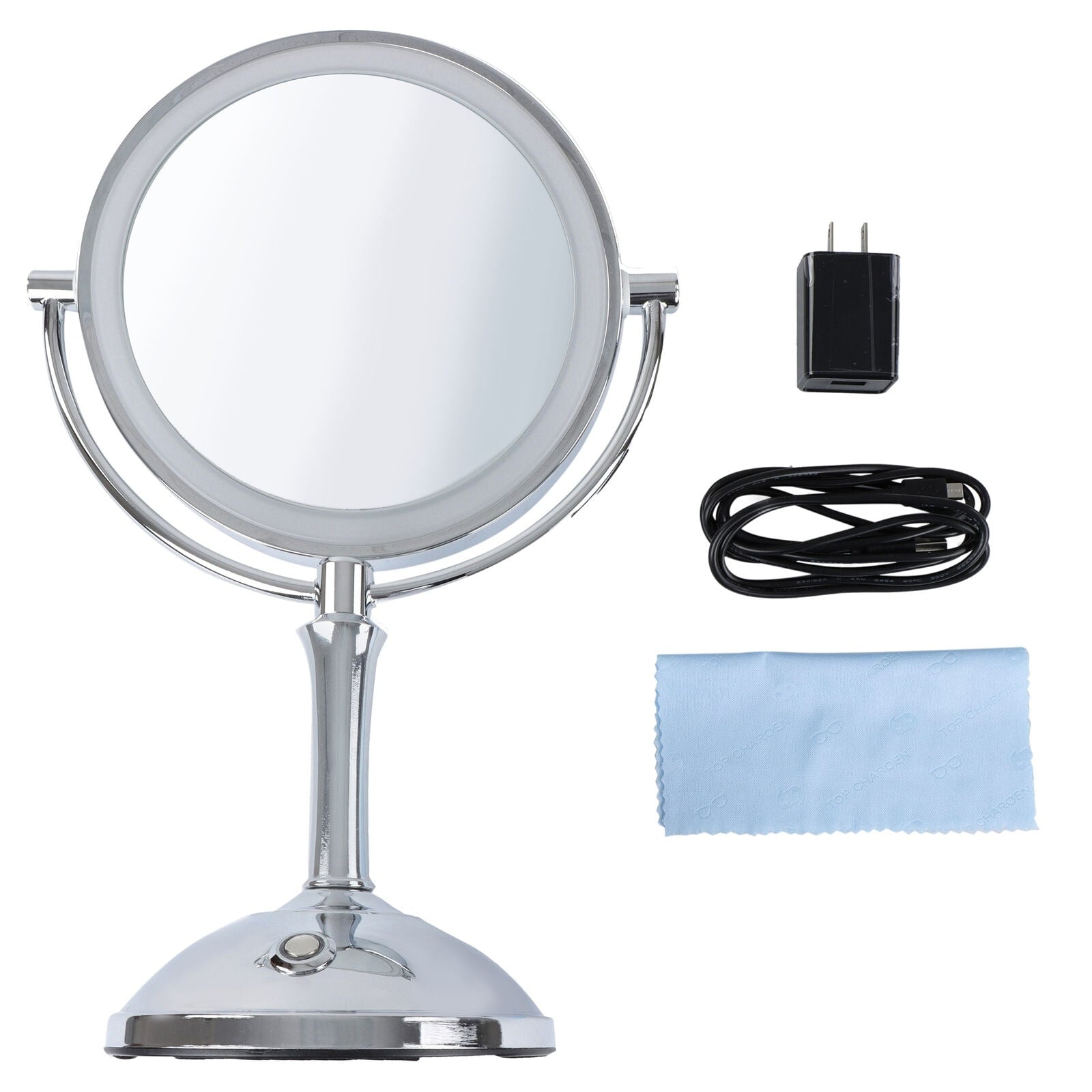 Standing Lighted Makeup Mirror with 1x and 10x Magnification