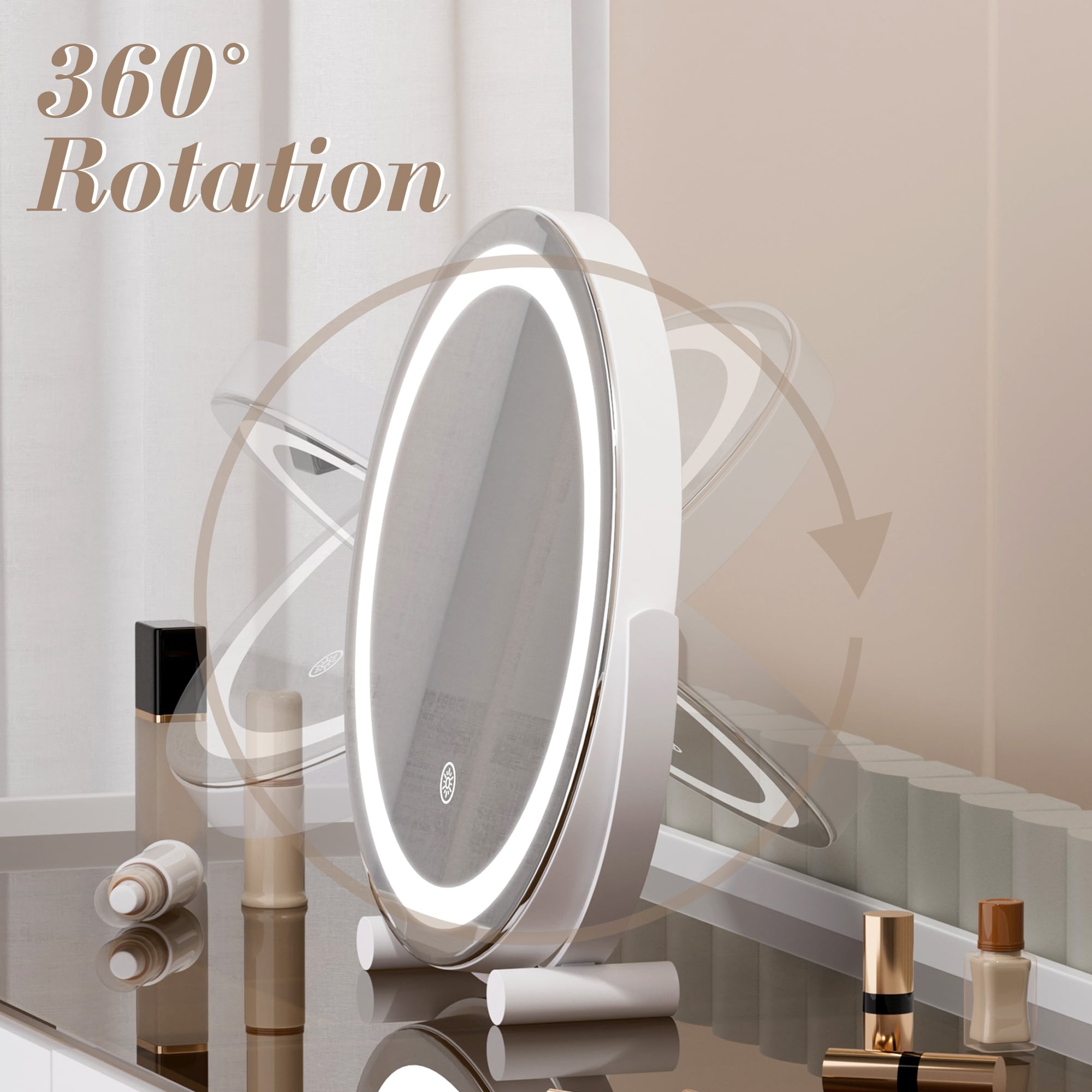 Vanity Mirror Rotation Smart Touch Makeup Mirror with LED Mirror - 12*12