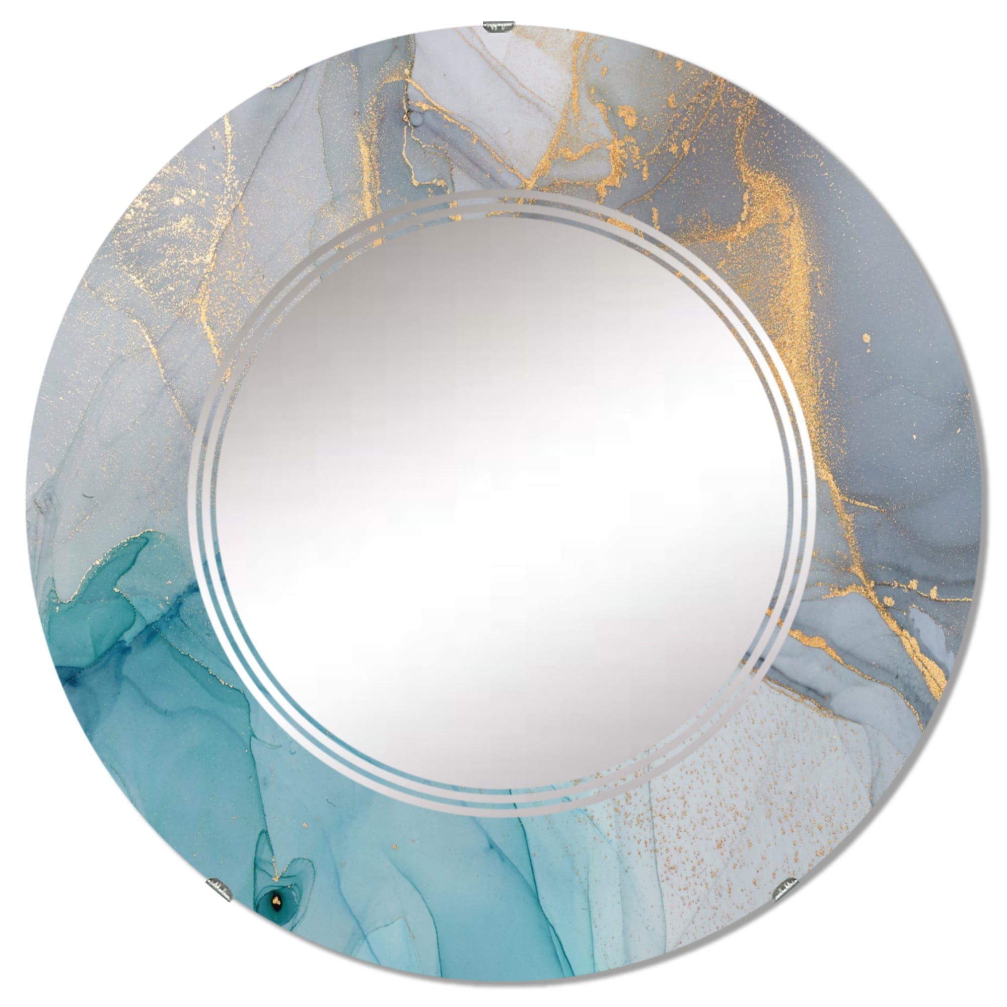 Designart 'Turquoise And Blue Liquid Ink' Printed Modern Wall Mirror