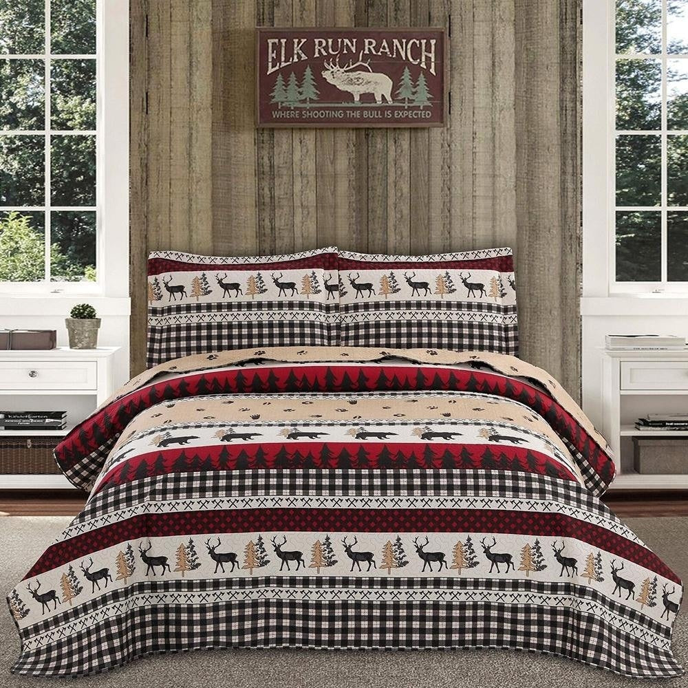 King Size Quilt Bedding Set Reversible Bedspread Red