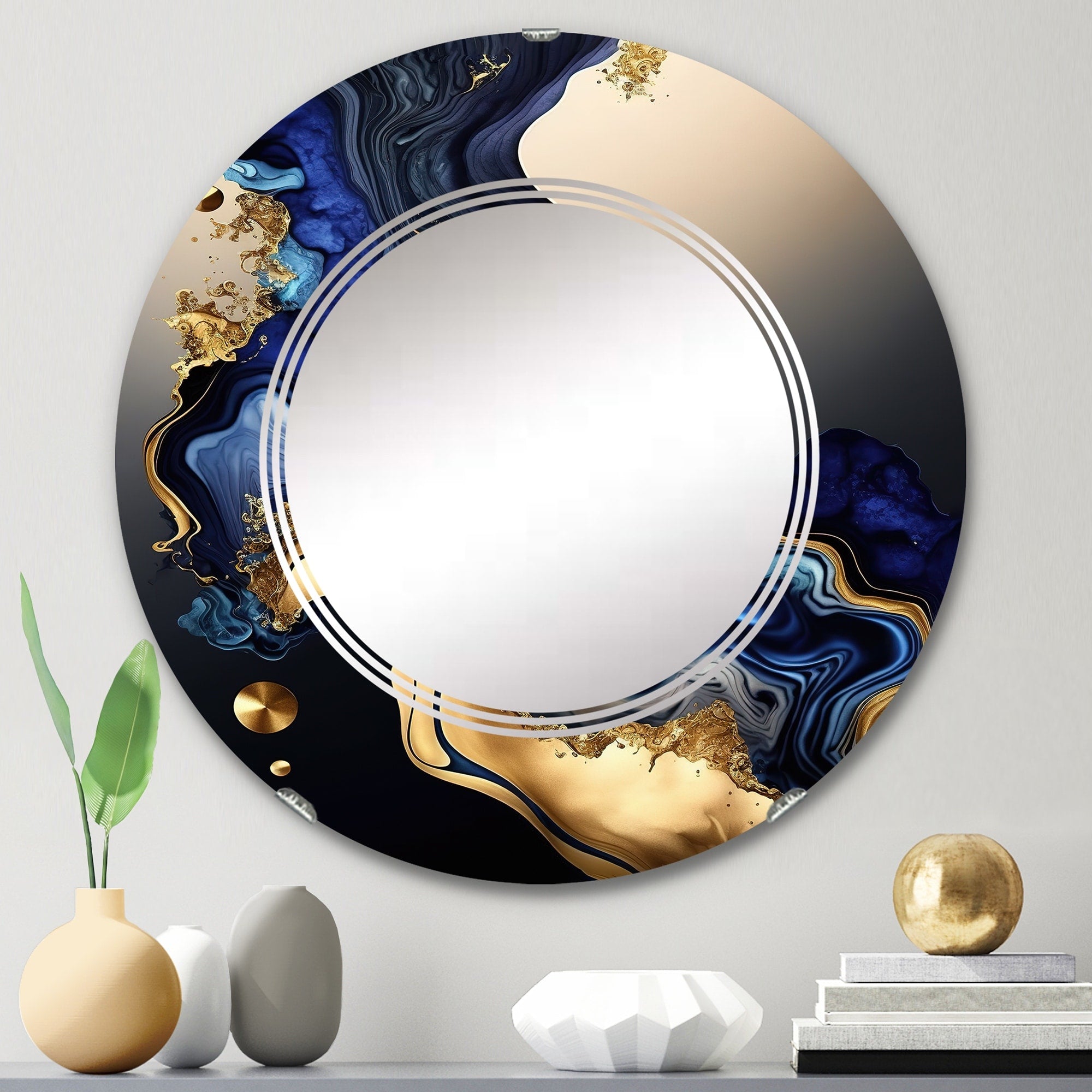 Designart 'Abstract Marble Geode Blue I' Printed Abstract Liquid Ink Wall Mirror