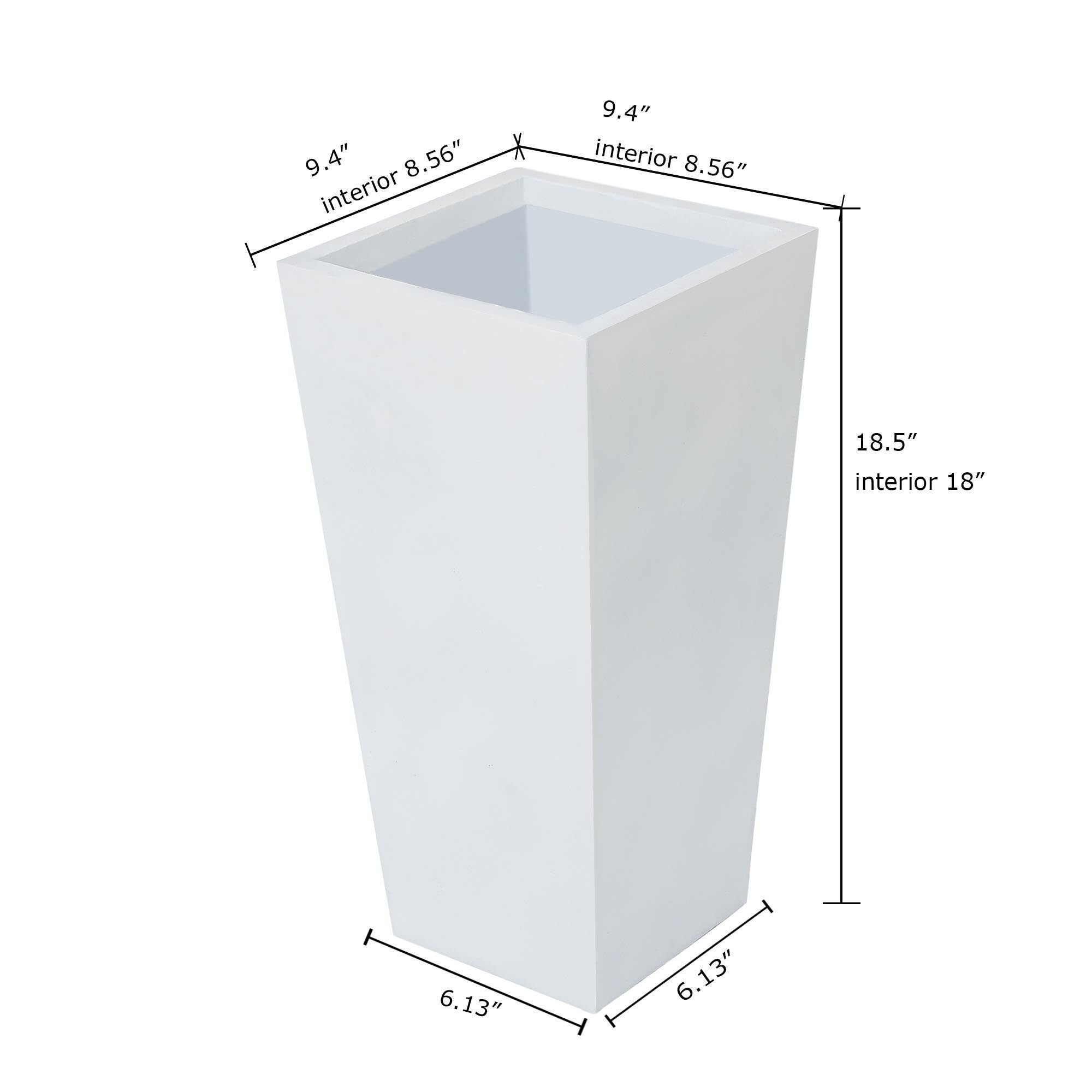 White Tall Square Tapered Indoor & Outdoor Planter